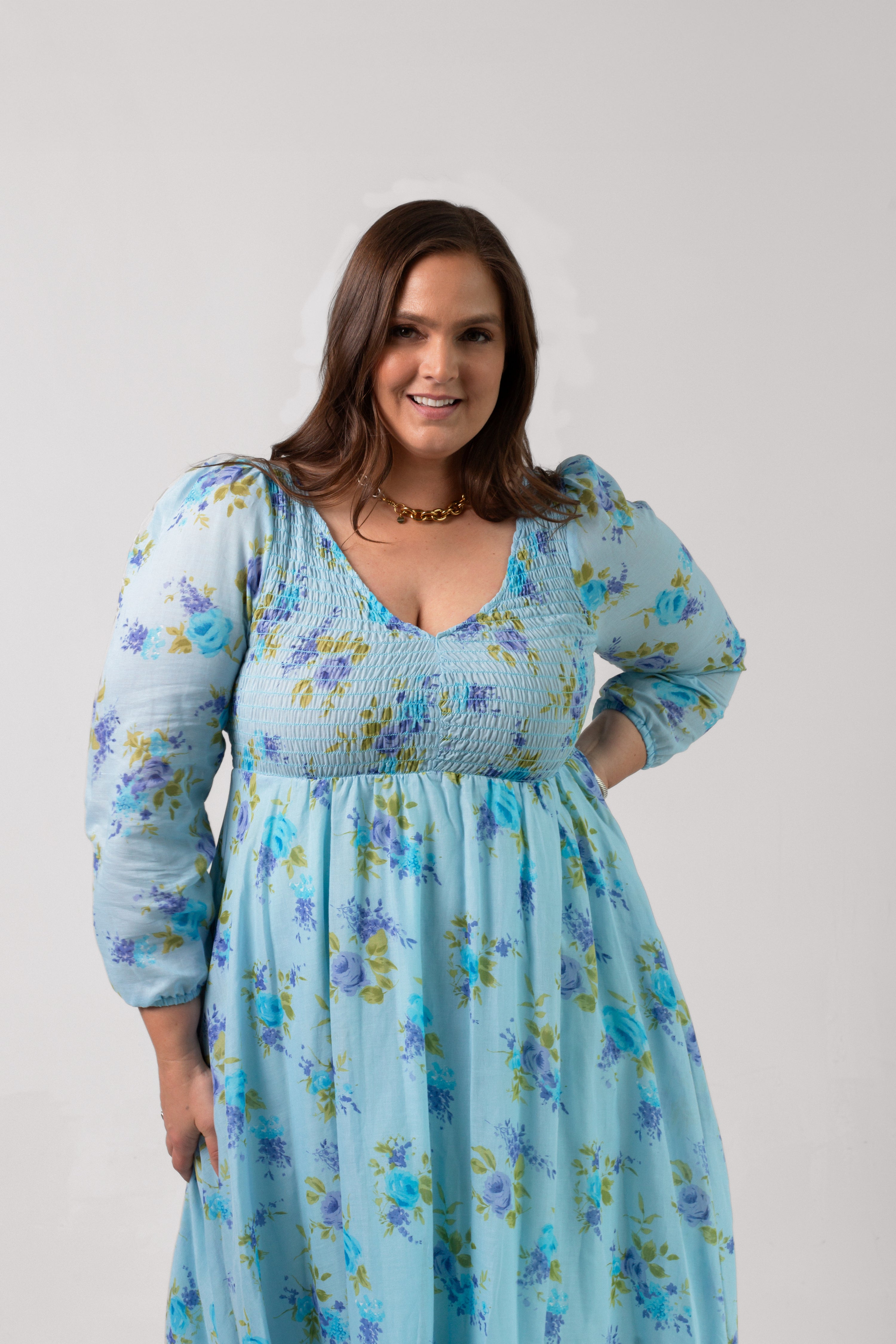 Remy Midi Dress- Blue Roses- BAACALxBECCA