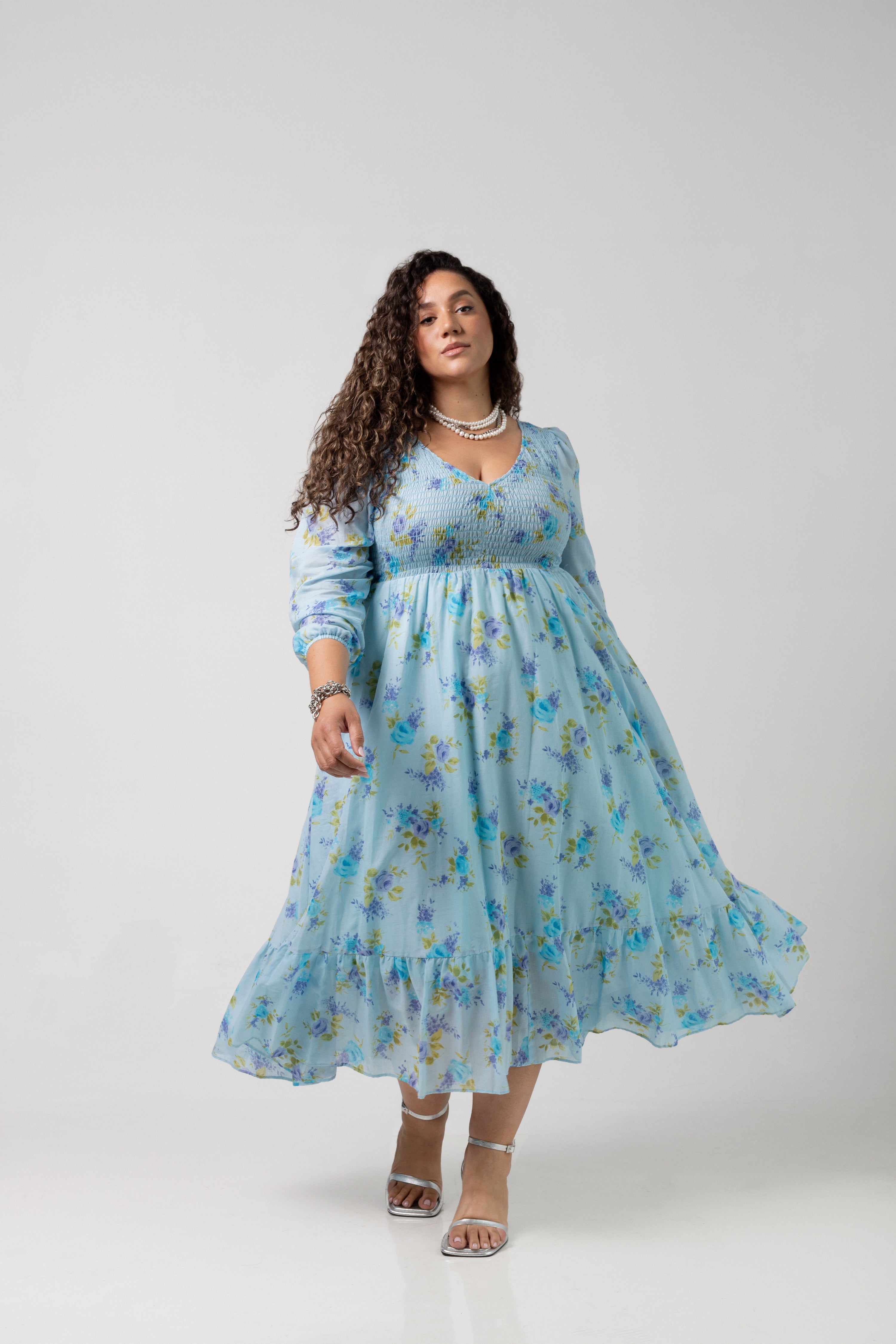 Remy Midi Dress- Blue Roses- BAACALxBECCA