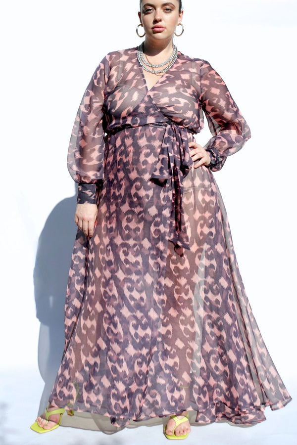 The Pink Ikat Silk Wrap Dress Designed to fit "The True Size Majority" 10-22+