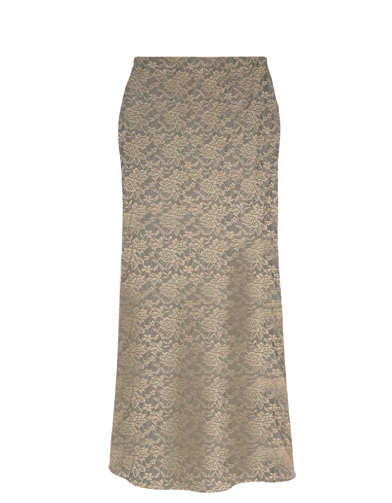 Stretch Lace Turtleneck & Skirt Set - Cream