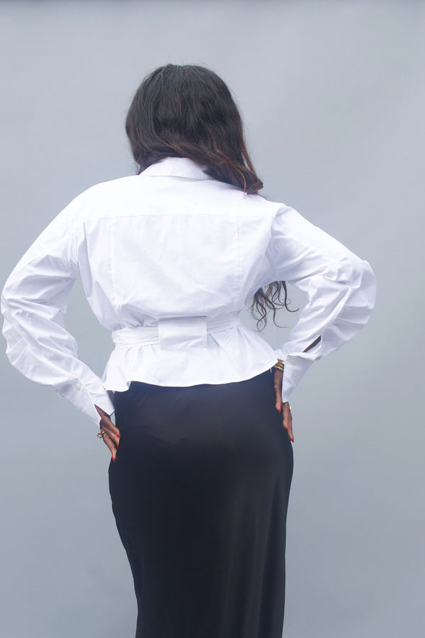 Cropped Cargo Shirt- White