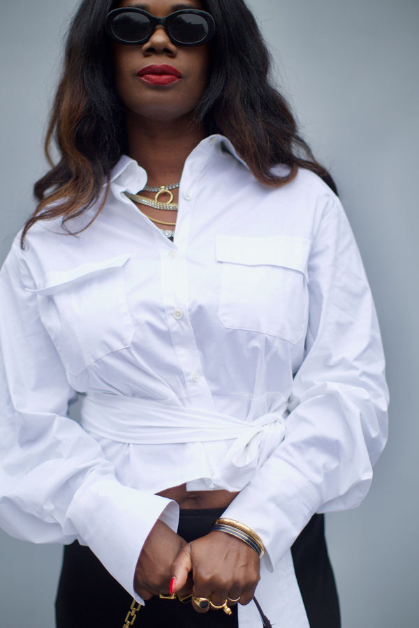 Cropped Cargo Shirt- White