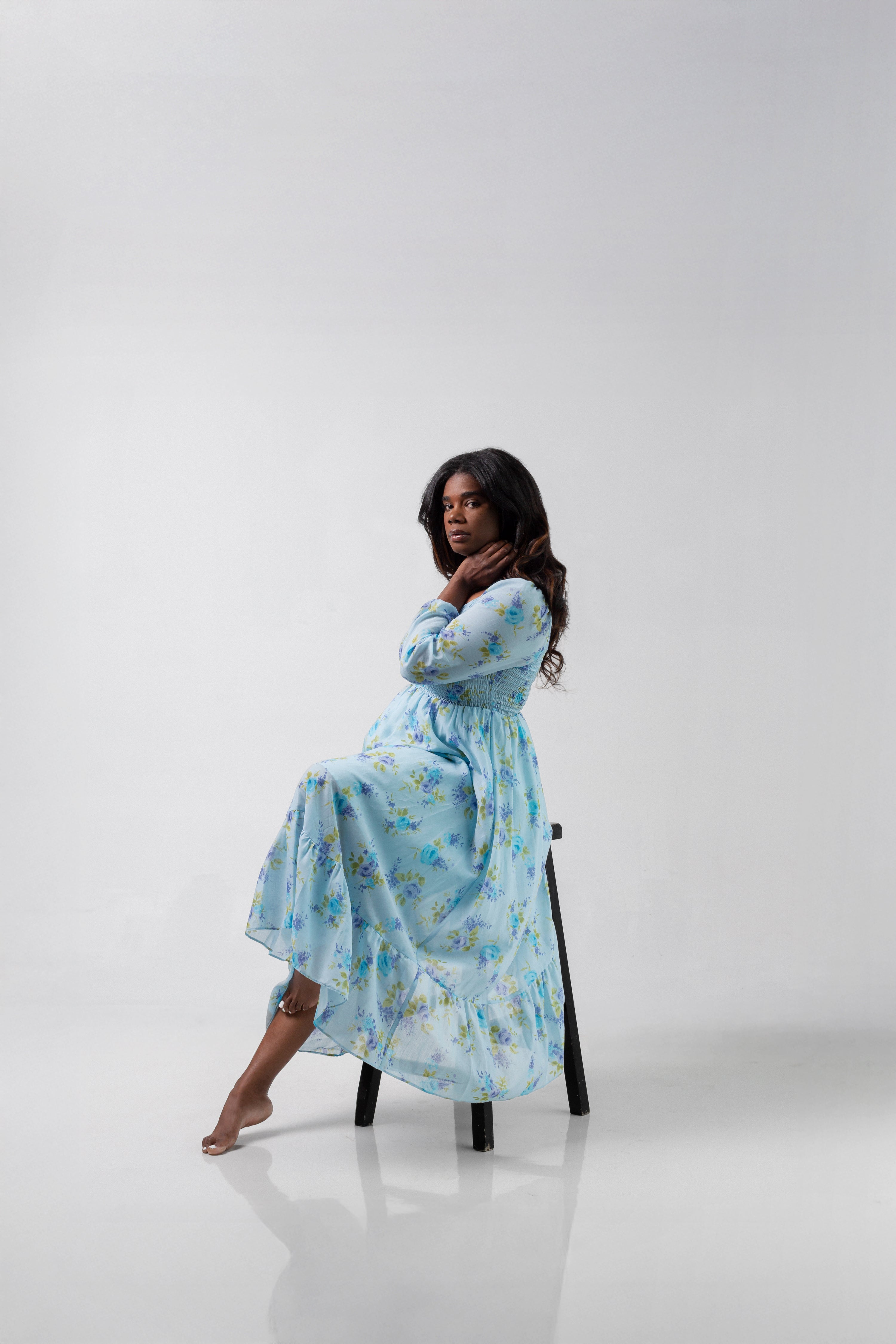 Remy Midi Dress- Blue Roses- BAACALxBECCA