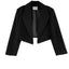 The Crop Blazer is offered here in a rich black. The best Item to update your Fall wardrobe. Perfect to wear open or closed with inside hidden buttons.