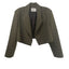 The Crop Blazer is offered here in a subtle Green Grey Prince of Wales plaid. The best Item to update your Fall wardrobe. Perfect to wear open or closed with inside hidden buttons. Made of a lightweight Wool blend, double-breasted with tailored shoulders and buttoned cuffs. A go-anywhere, anyway favorite you will reach for from Fall through Spring. This blazer was made using upcycled material and trims made and tailored in Los Angeles. Good for you and good for the planet.