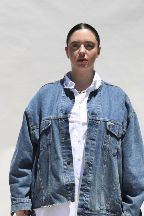 Baacal reconstructed denim jacket - on model