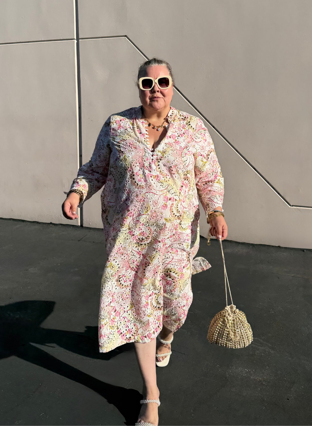 Woman in a floral dress