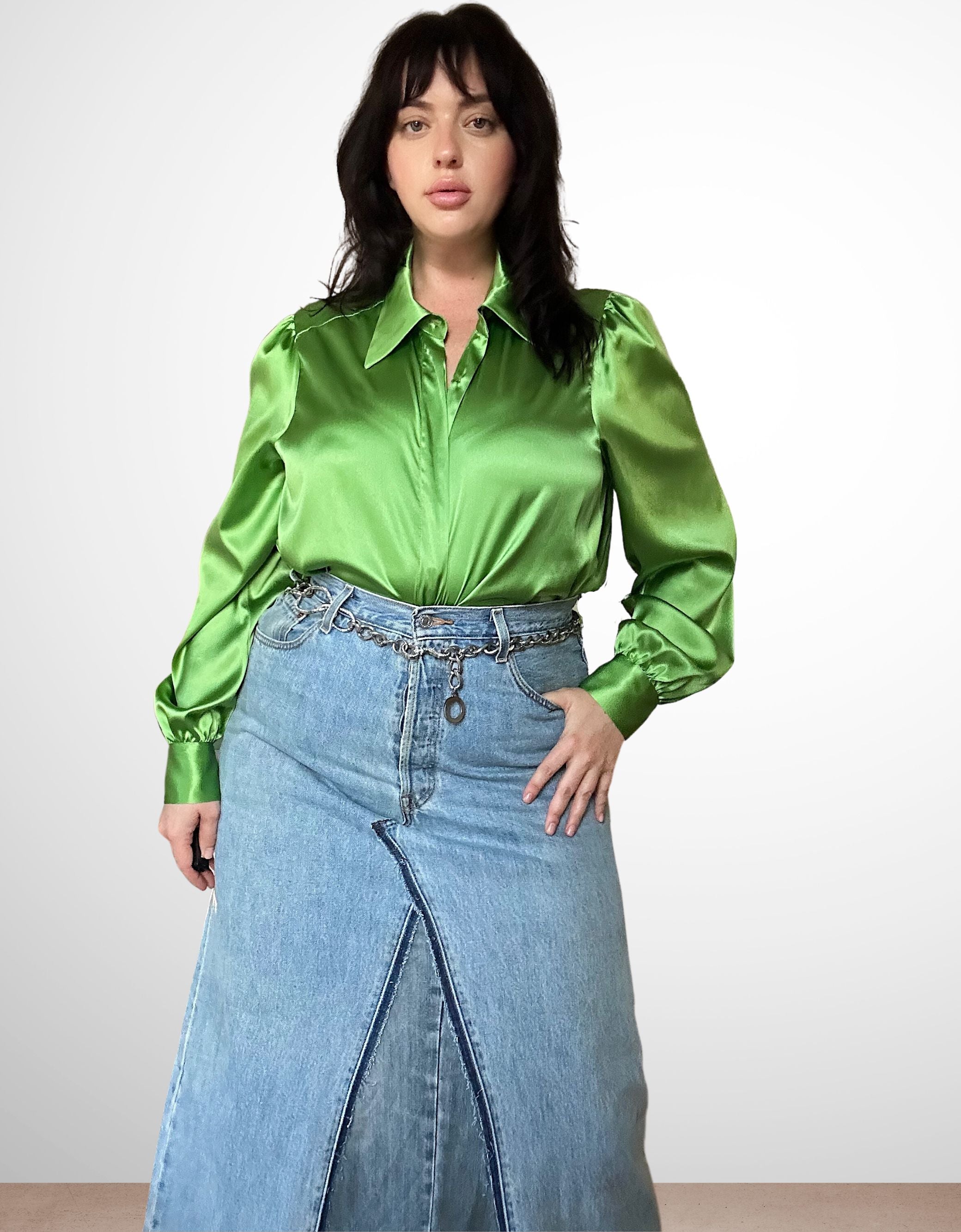 Sigourney Blouse - Grass Green Silk