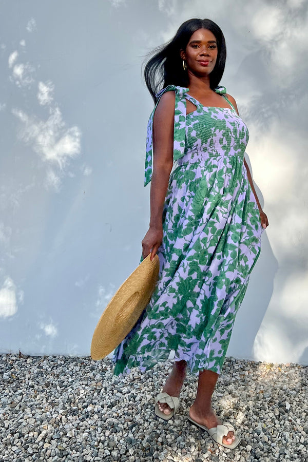 Brooke Floral Midi Sundress - Lilac and Green Floral