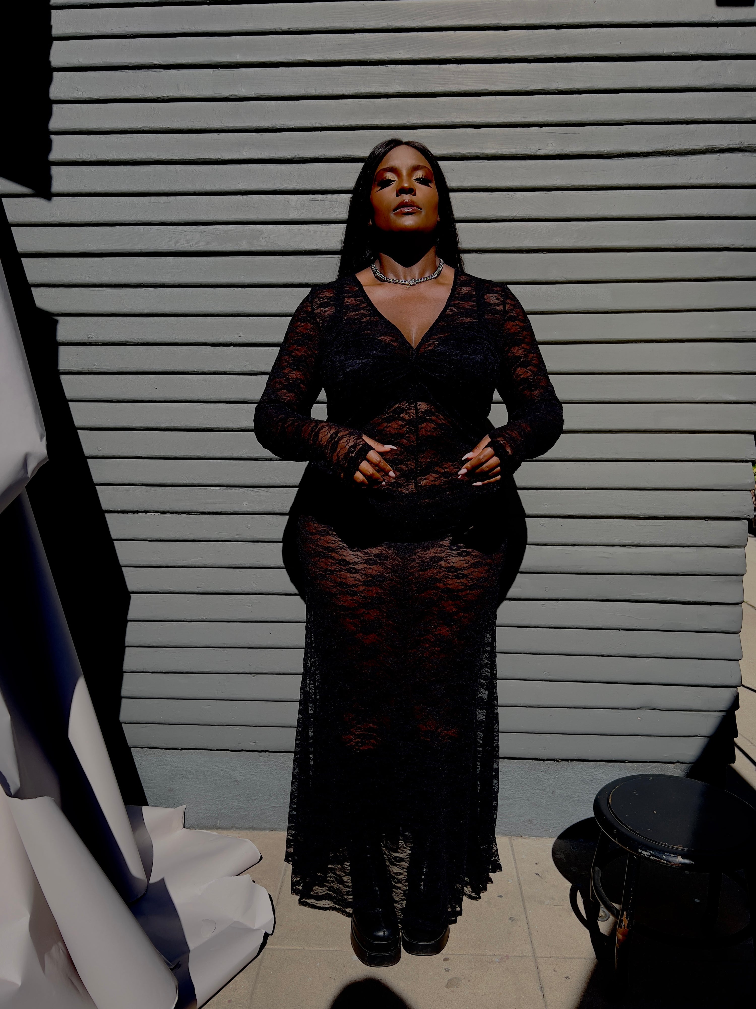 Gianna Stretch Lace Mermaid Maxi Skirt - Black