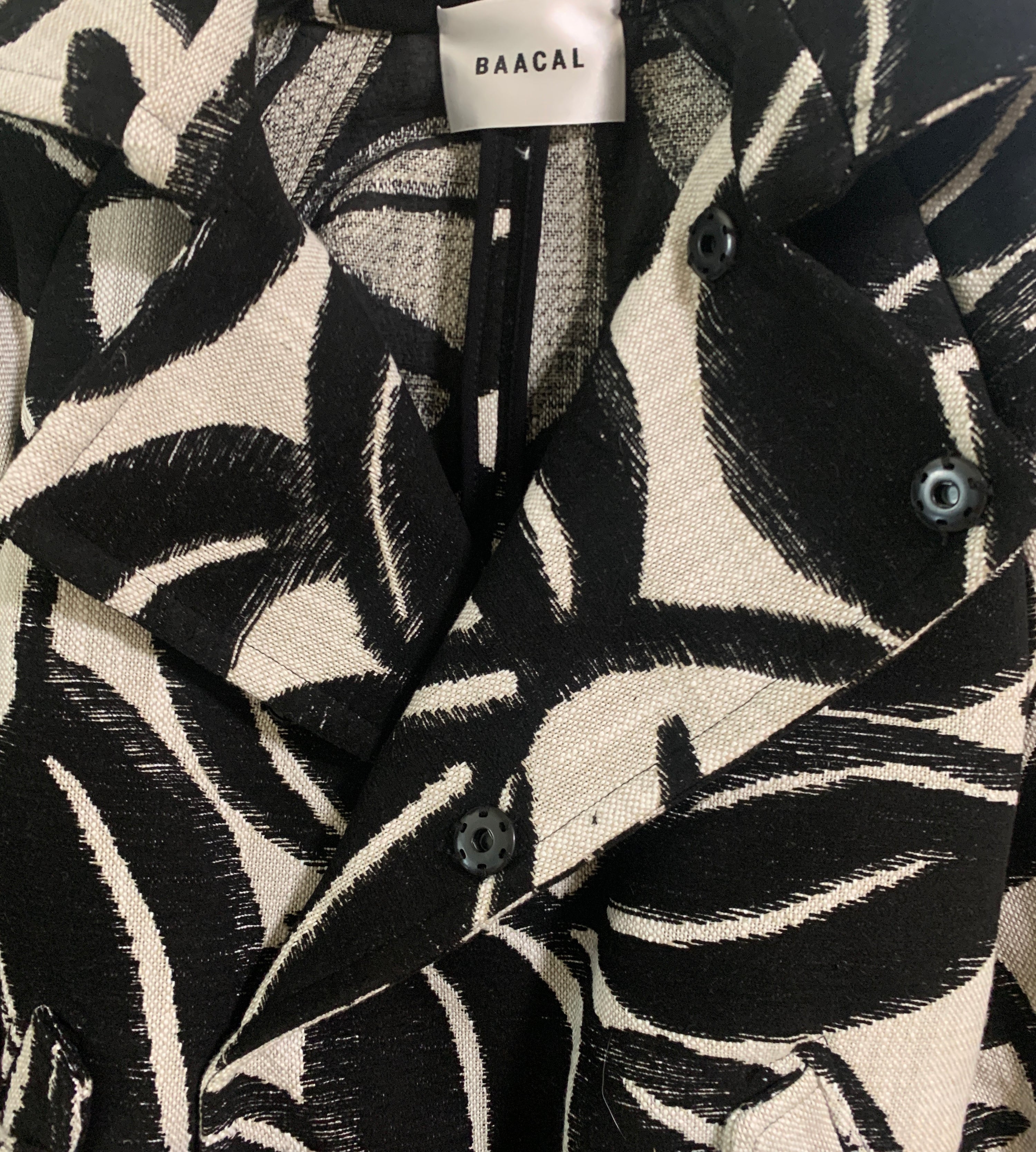 Marlo Short Moto Trench Coat- Black White Leaves