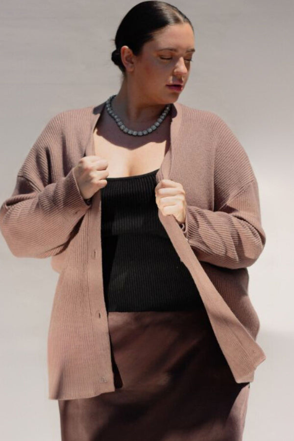 Grandpa Cardigan Sweater - Mocha - Designed to fit the "True Size Majority" 10+