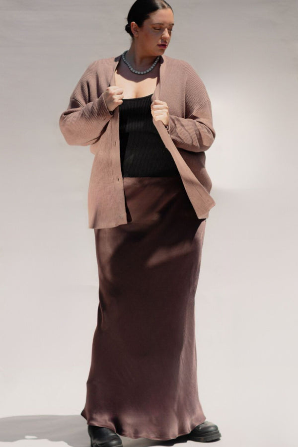 Eudora Maxi Bias Slip Skirt in Brown - Designed to fit the "true size majority" 10+