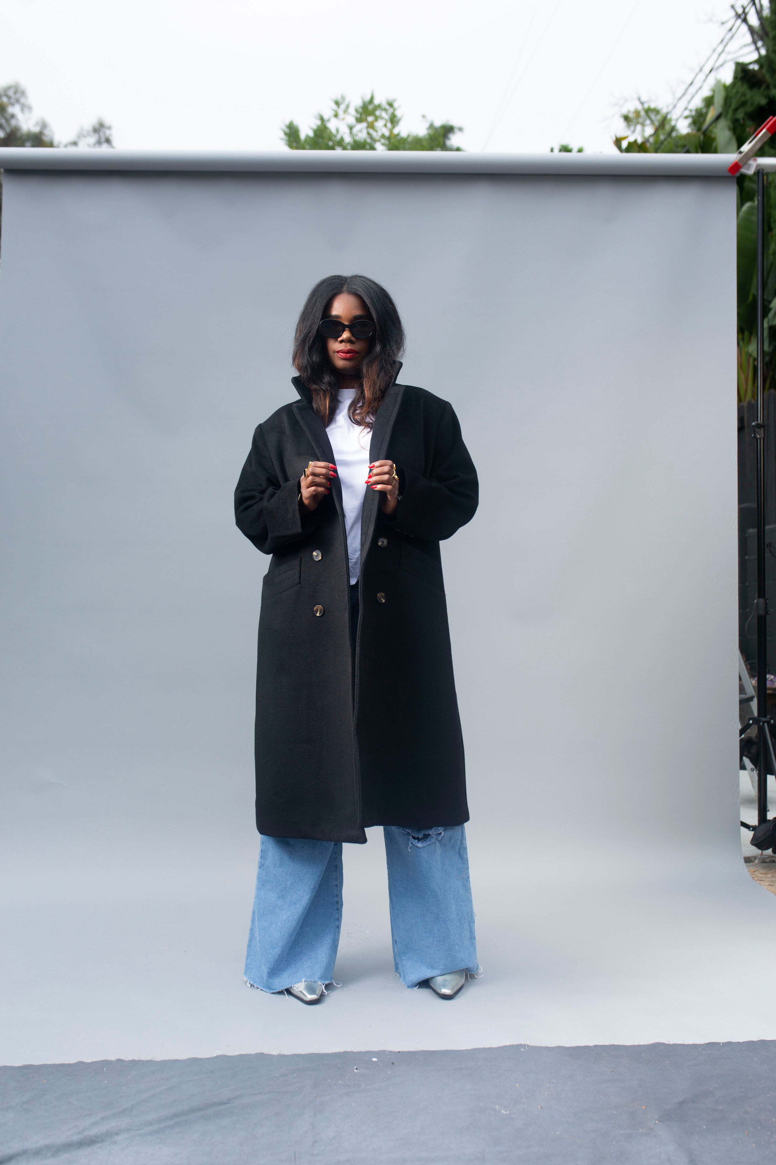 Double Breasted Car Coat - Black