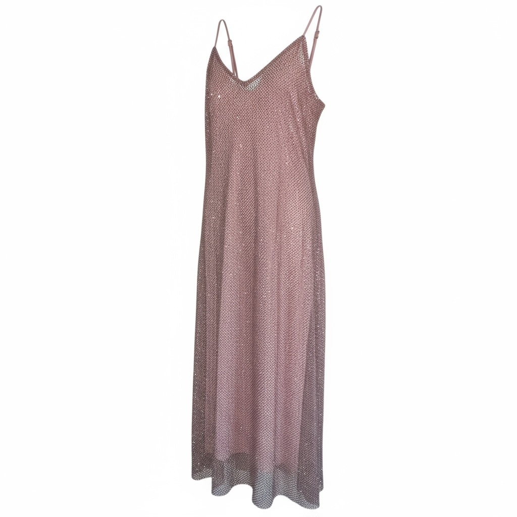The Crystal Stone Mesh Dress- Blush Borealis