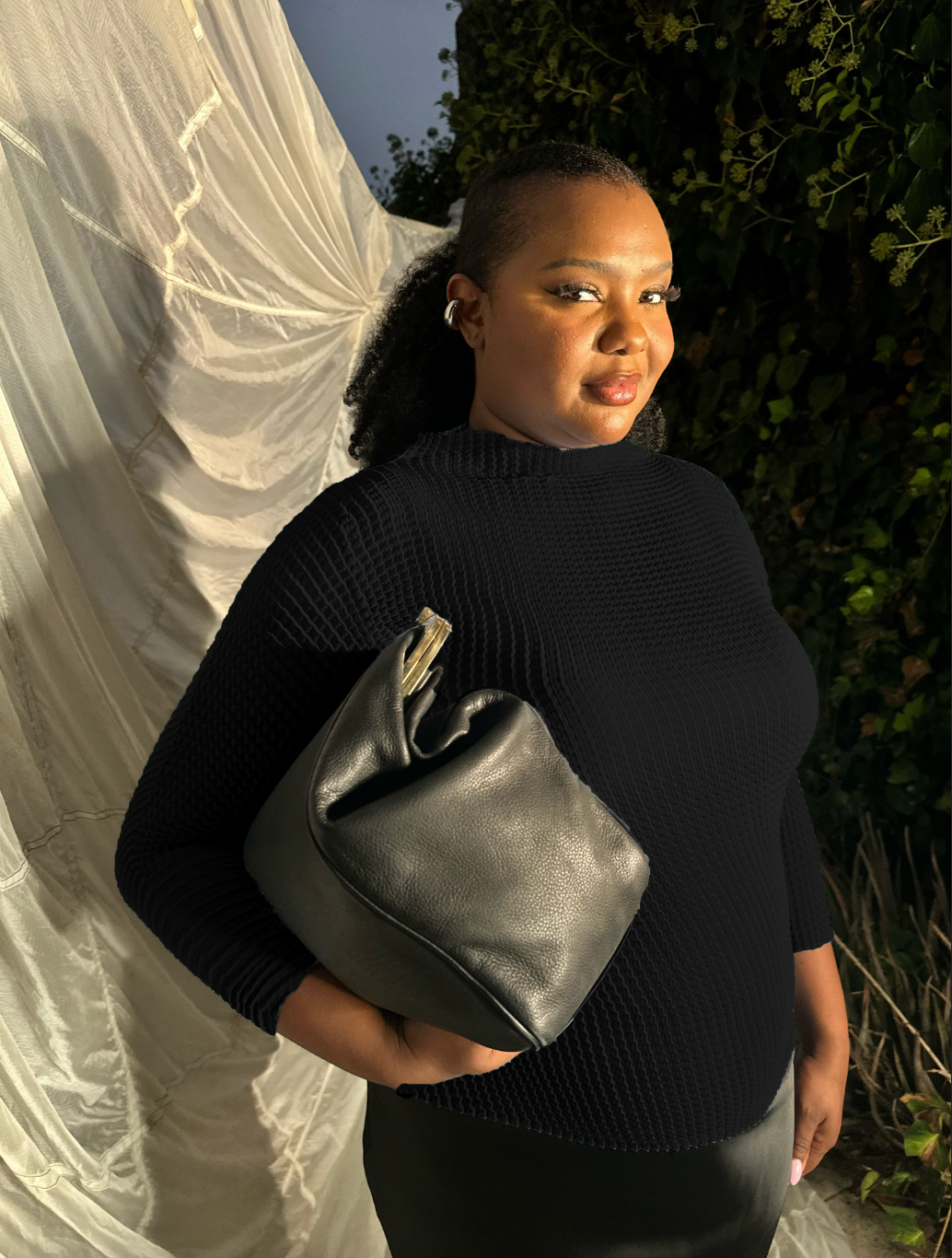 Ingrid Pleated Mock Neck Top- Black