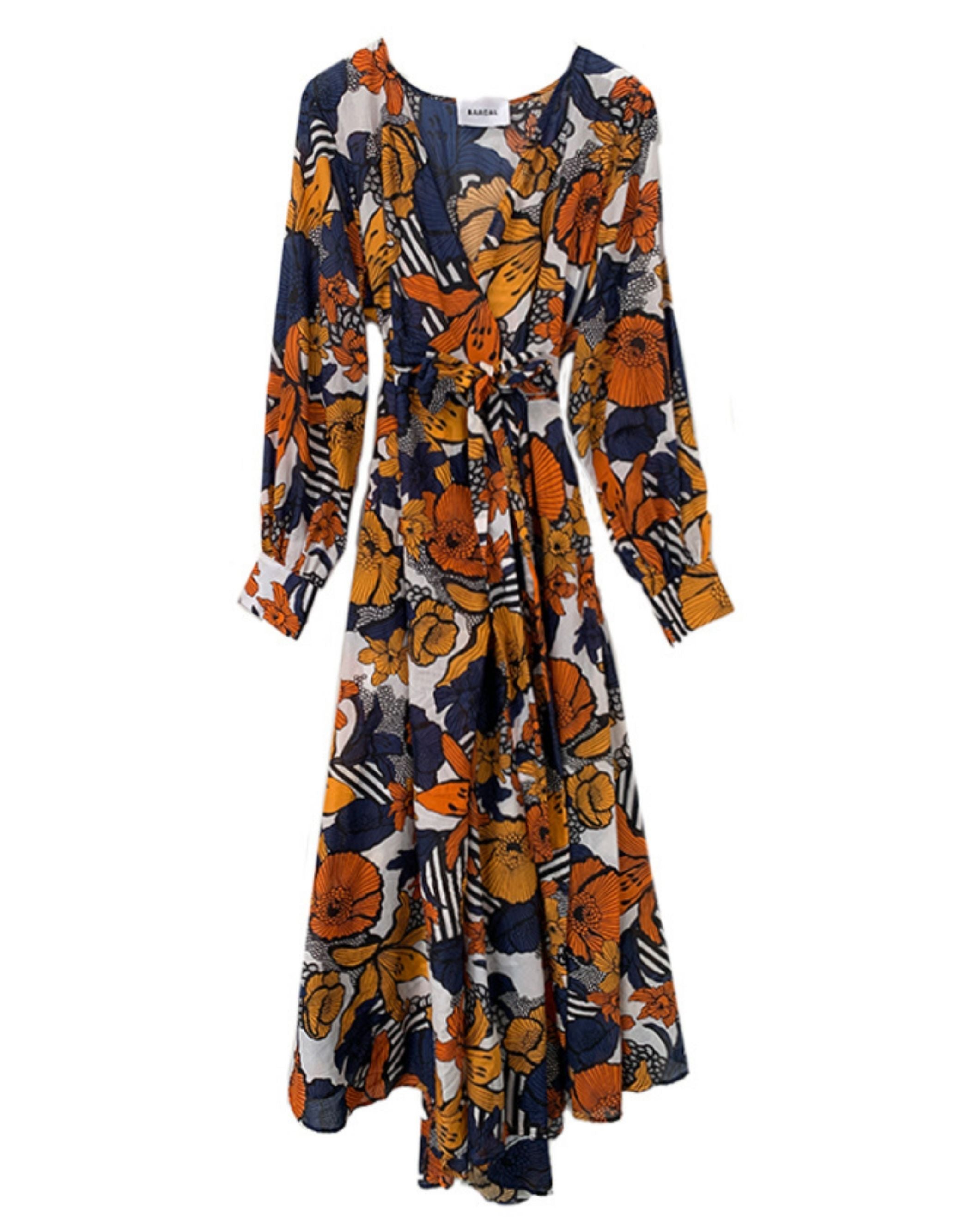 Heart of marigold navy blue floral print wrap maxi dress online
