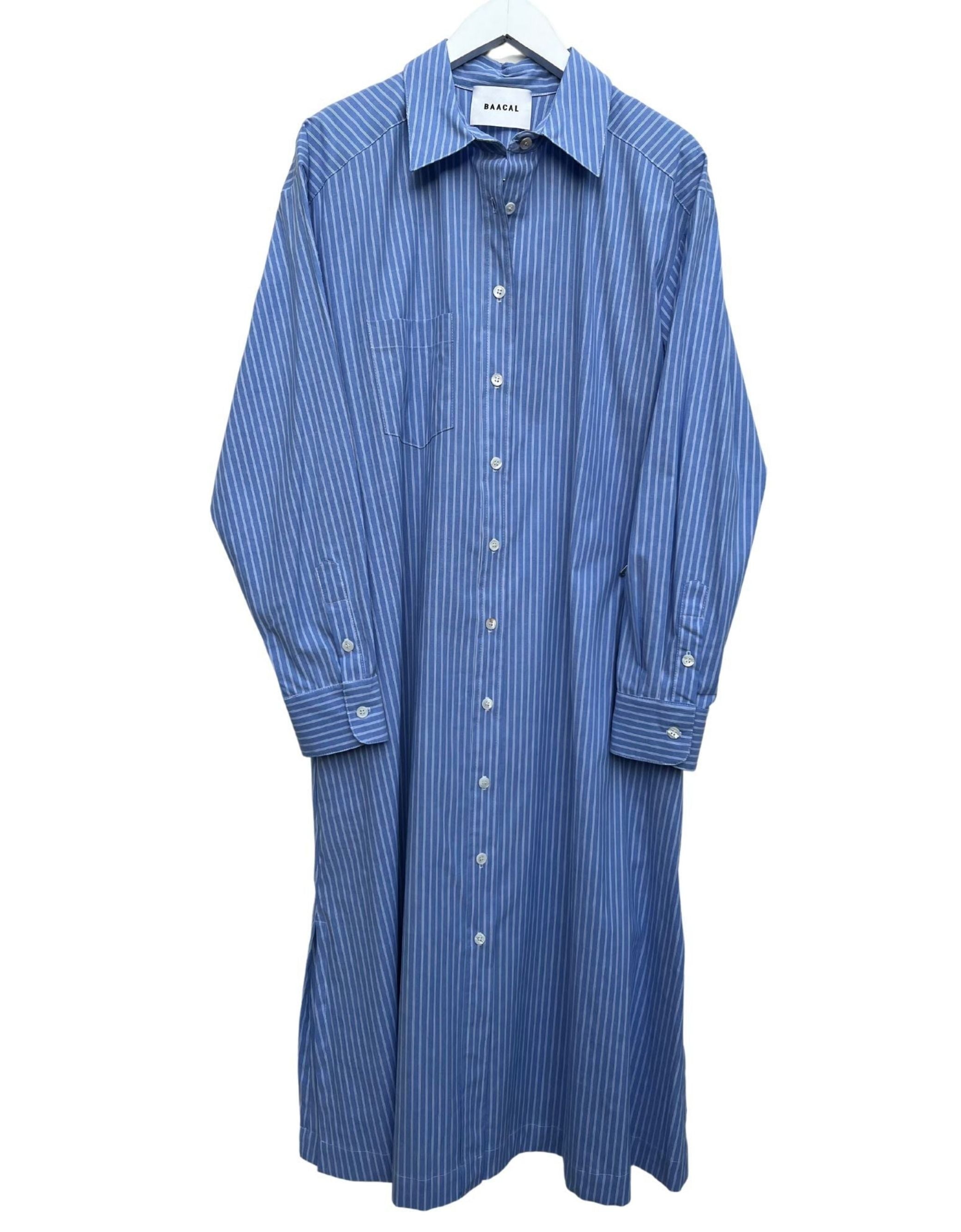French Blue Double Pinstripe Cotton Shirtdress- Cynthia Vincent BAACAL –  Baacal