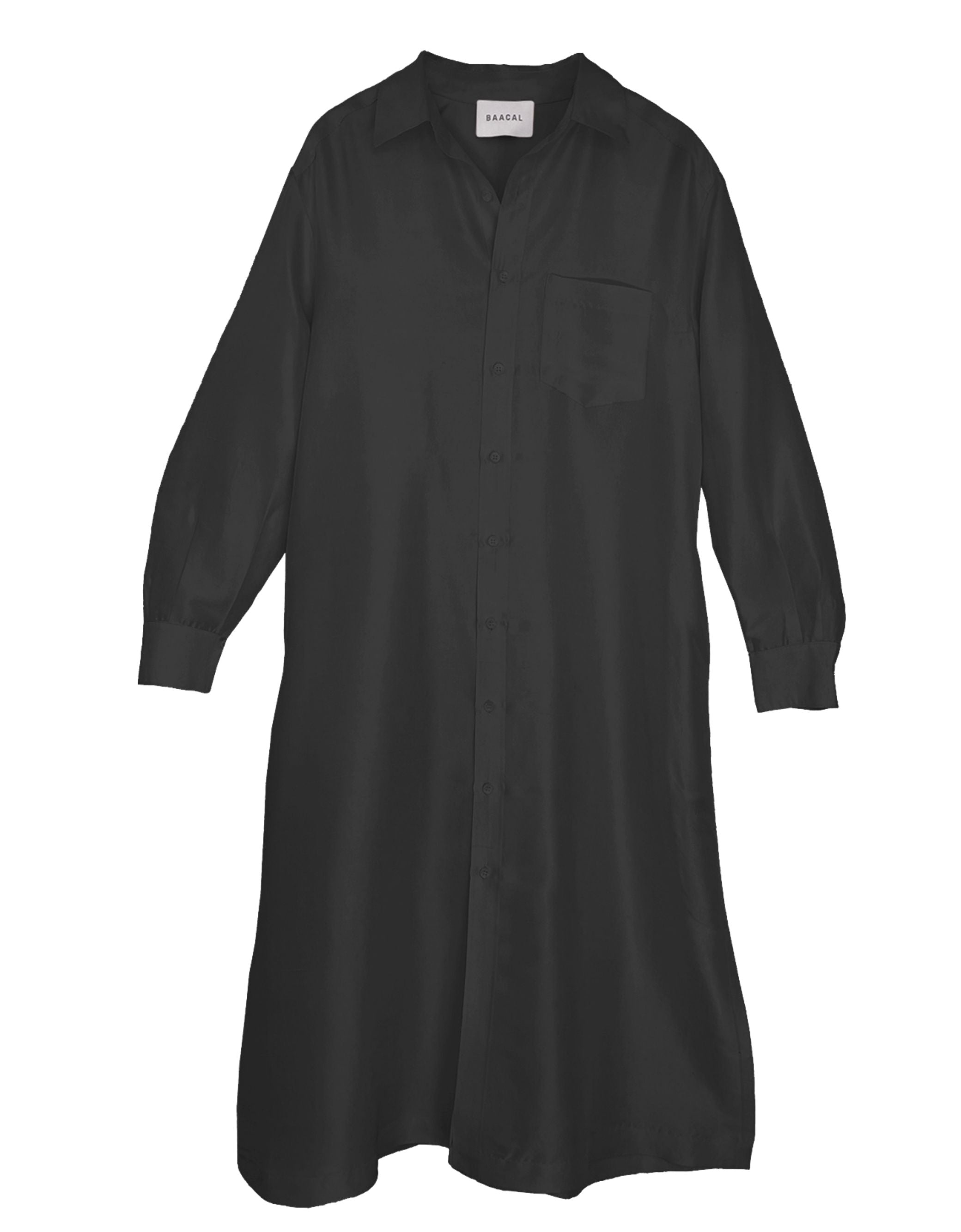 Long Dupioni Shirtdress in Black