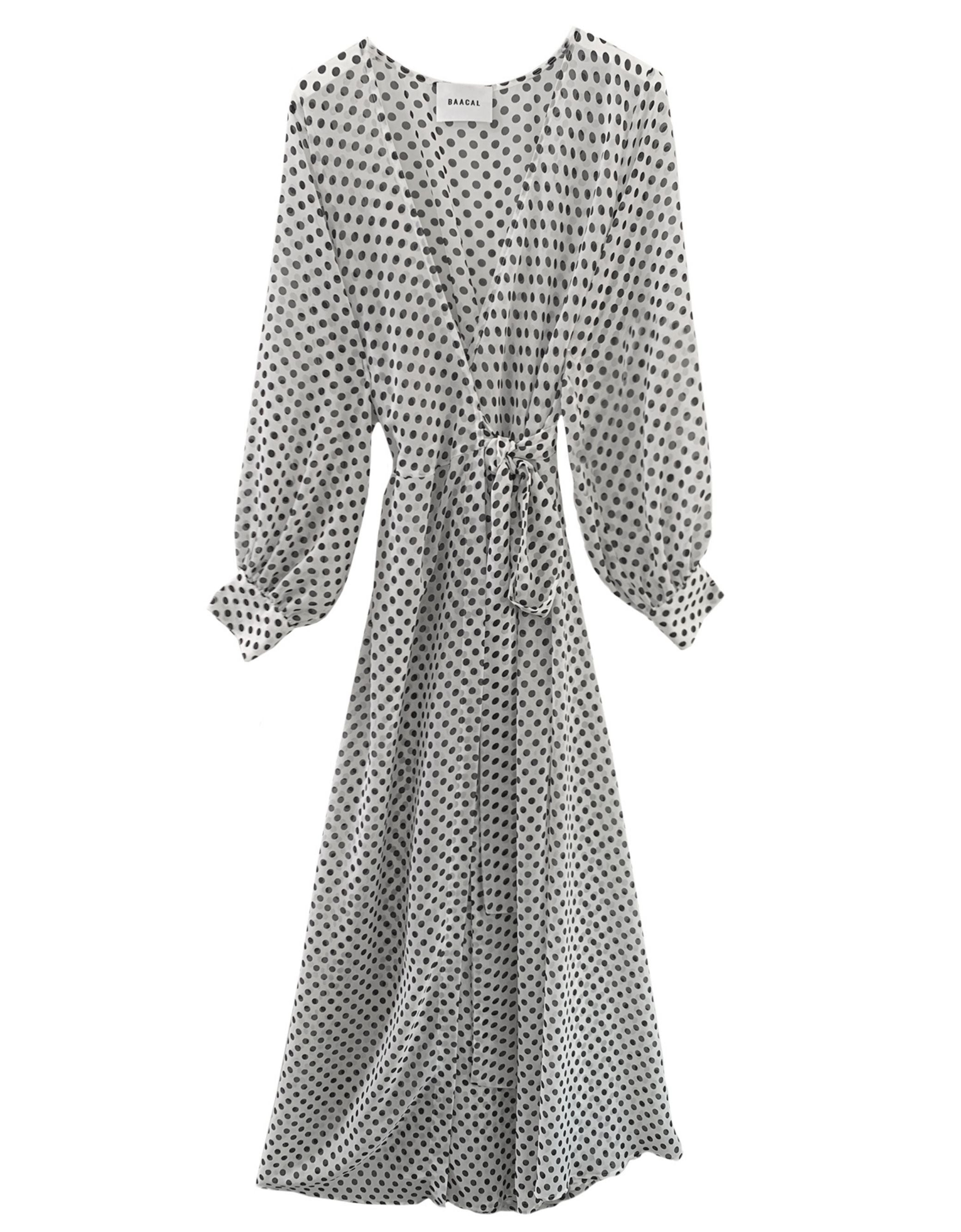 Wrap Dress In White/ Black Polka Dot By Cynthia Vincent Baacal Wrap Dress In White/ Black Polka Dot By Cynthia Vincent Baacal
