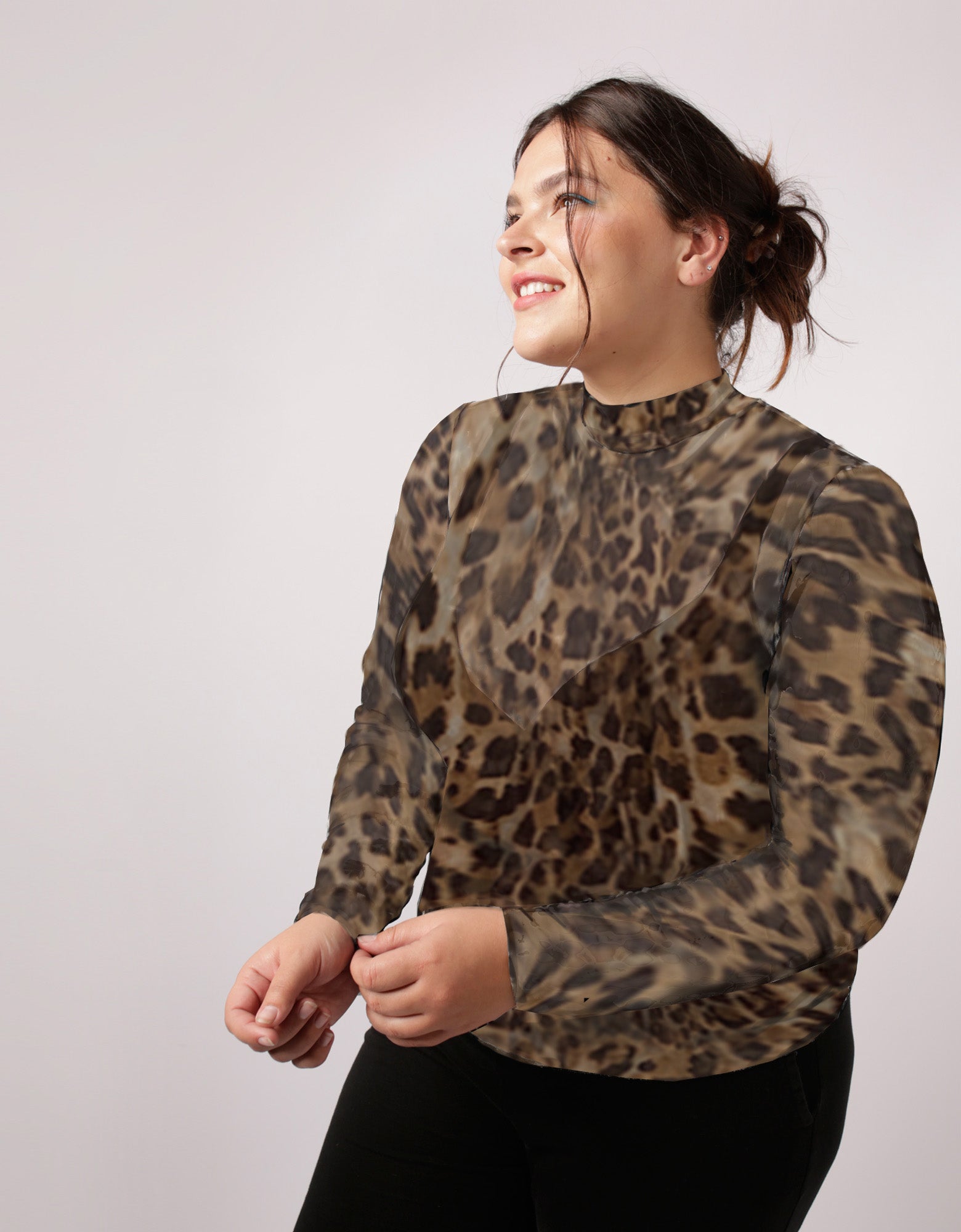 Shana Mesh Mock Turtleneck -Fierce Leopard