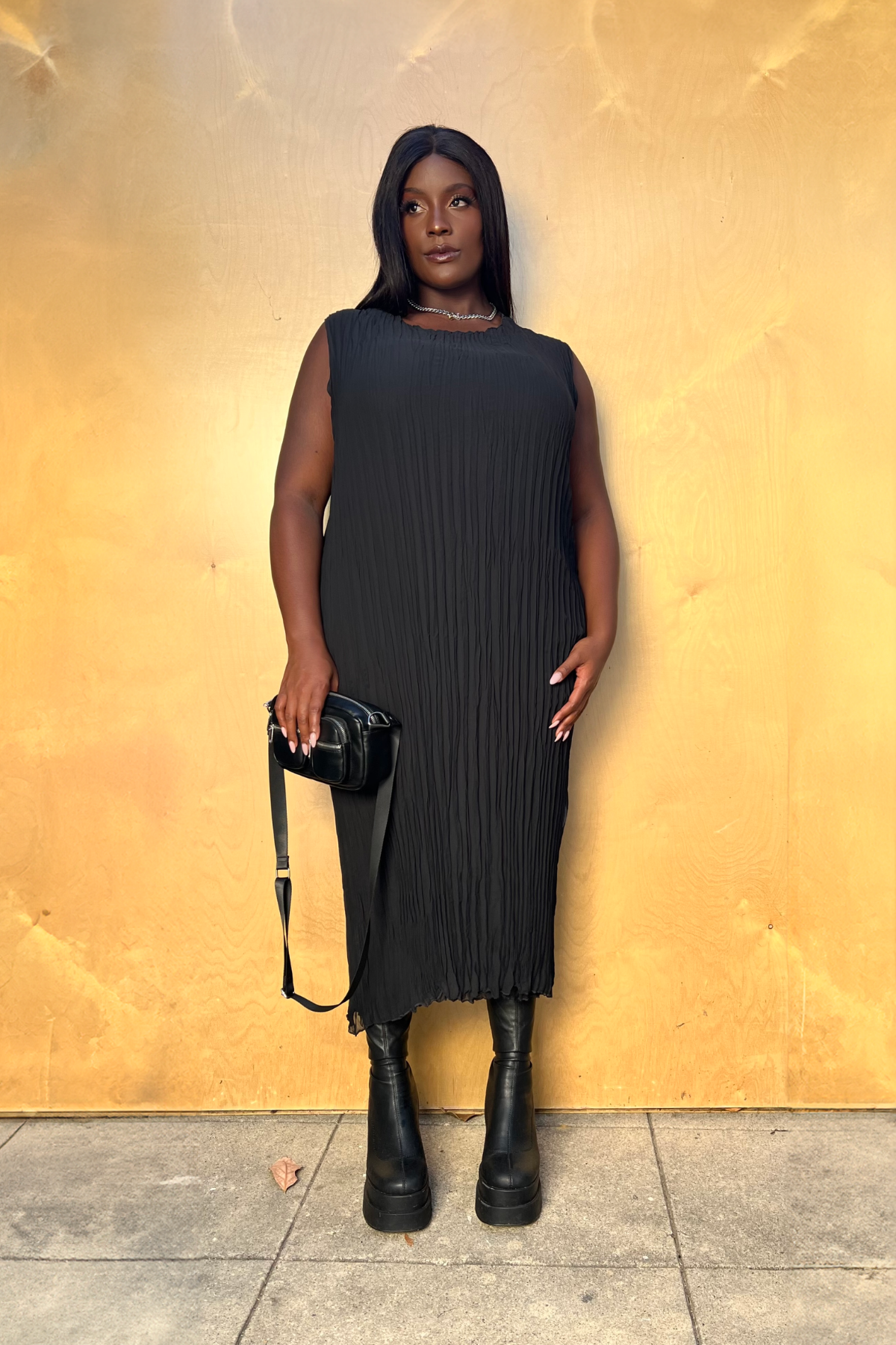 Jaya Pleated Dress- Black