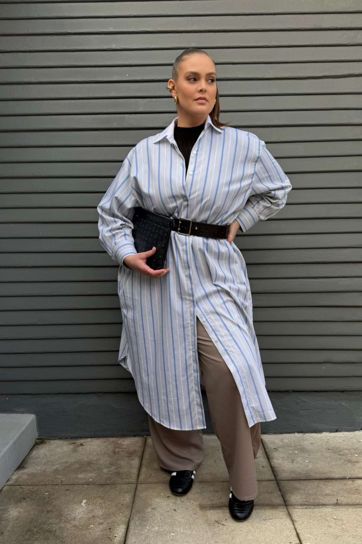Mia Oversized Shirt Dress- Multi Stripe