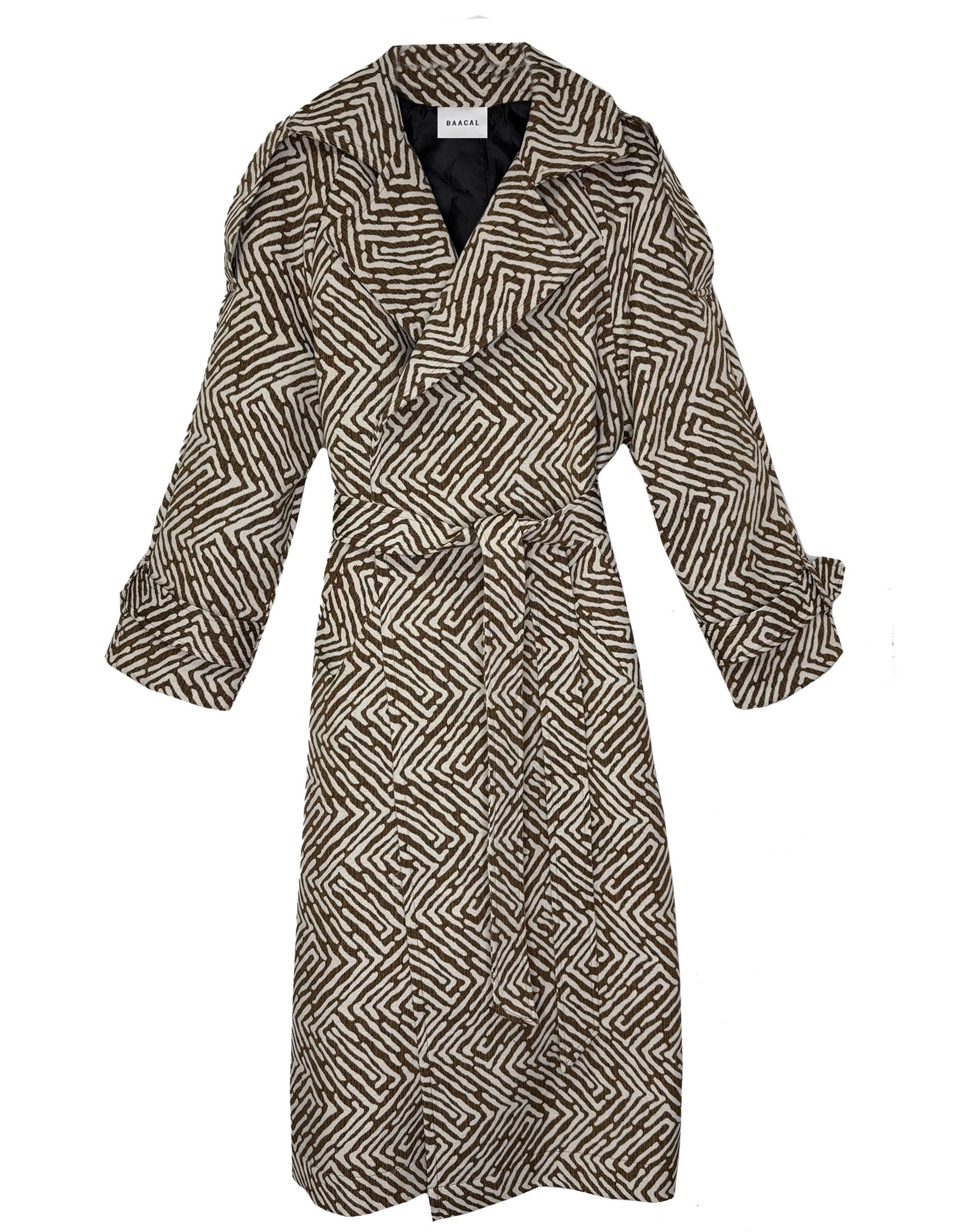 Aria Double Breasted Trench- Brown Cream Geo