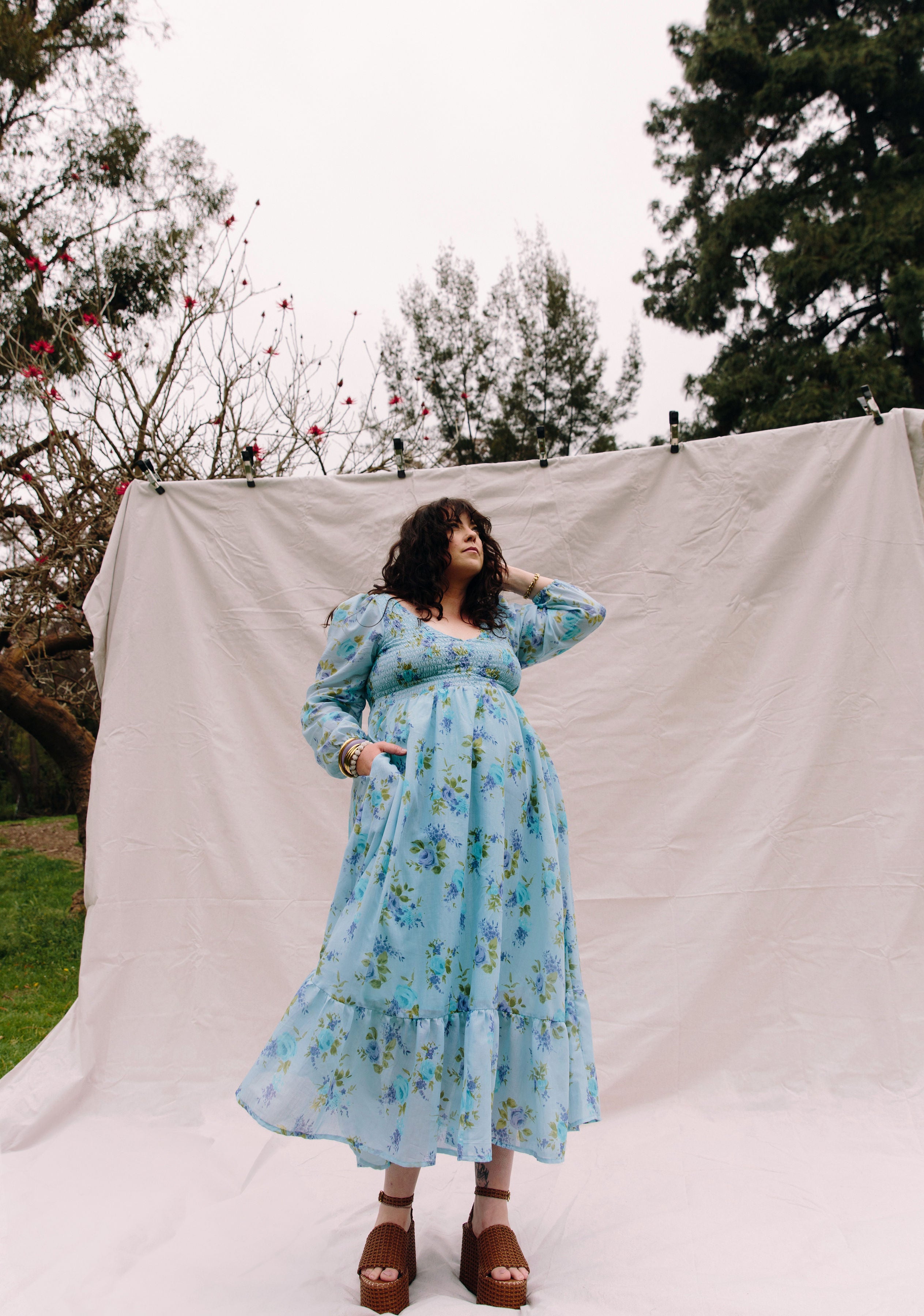 Remy Midi Dress- Blue Roses- BAACALxBECCA