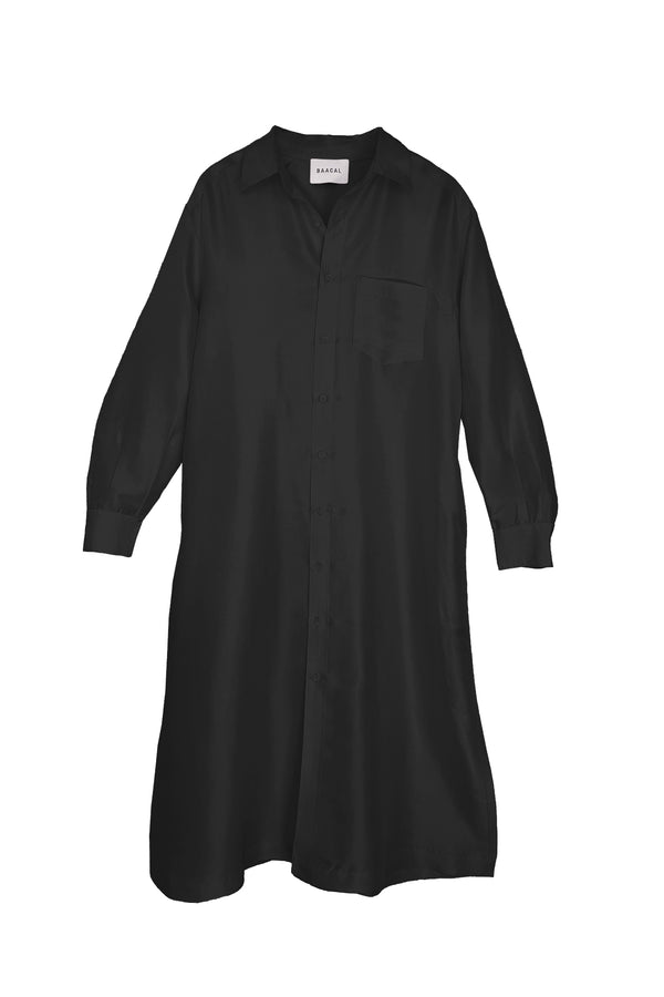 Long Dupioni Shirt Dress in Black