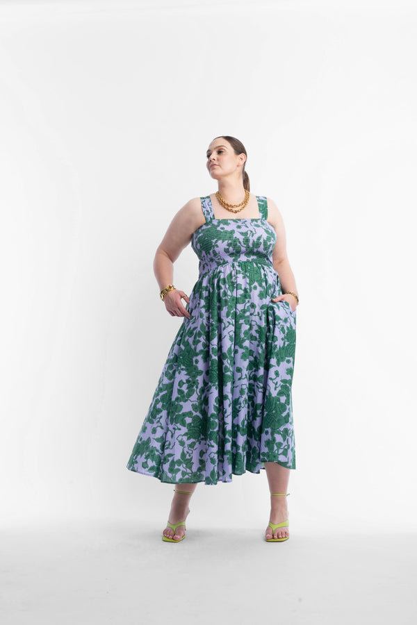 Brooke Floral Midi Sundress - Lilac and Green Floral