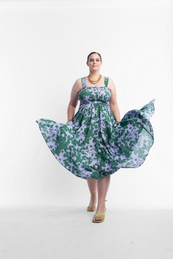 Brooke Floral Midi Sundress - Lilac and Green Floral
