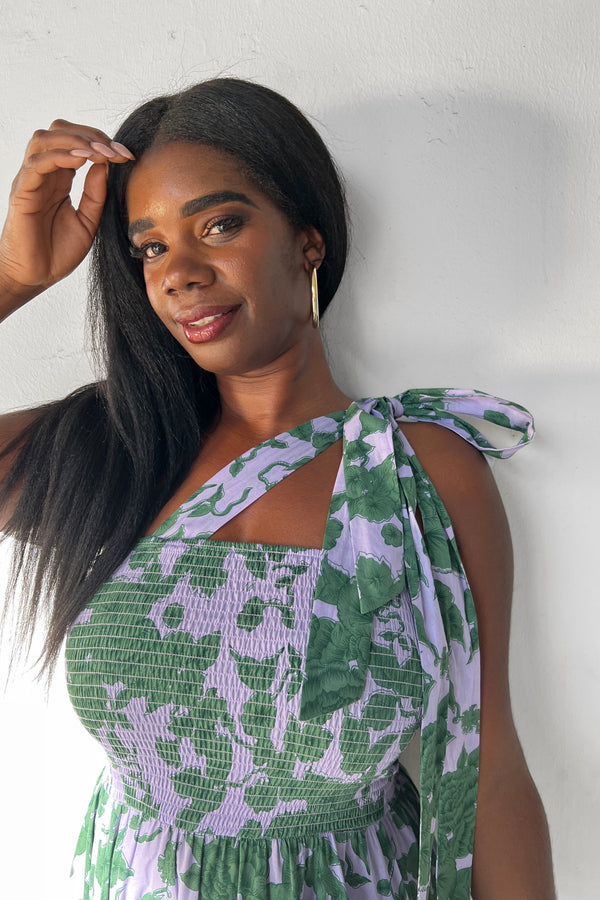 Brooke Floral Midi Sundress - Lilac and Green Floral