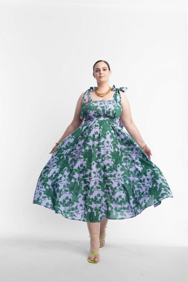 Brooke Floral Midi Sundress - Lilac and Green Floral