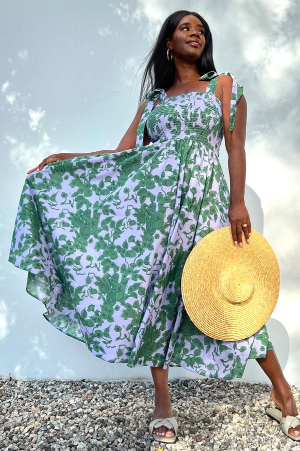 Brooke Floral Midi Sundress - Lilac and Green Floral