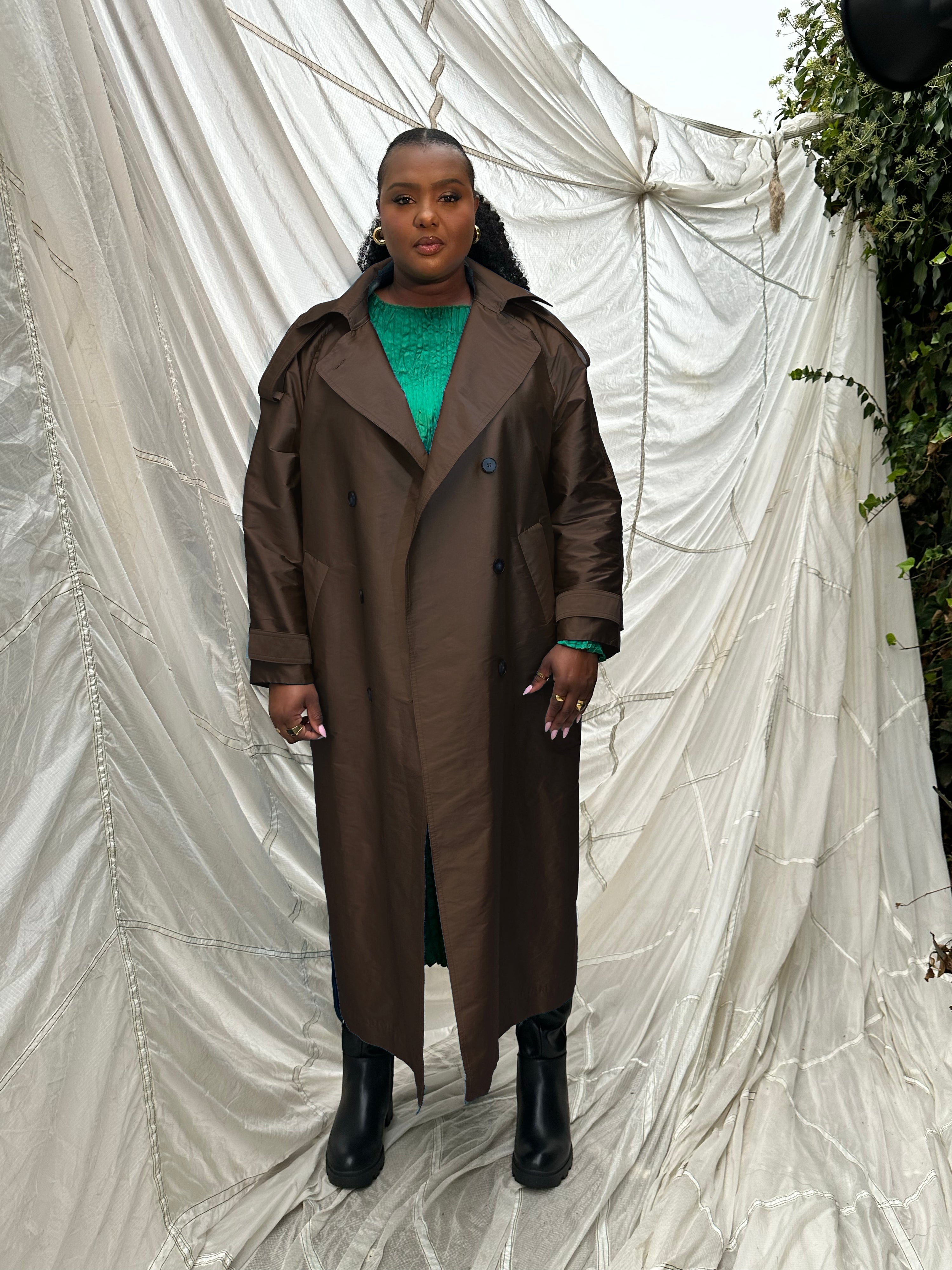 Delia Long Oversized Trench- Chocolate