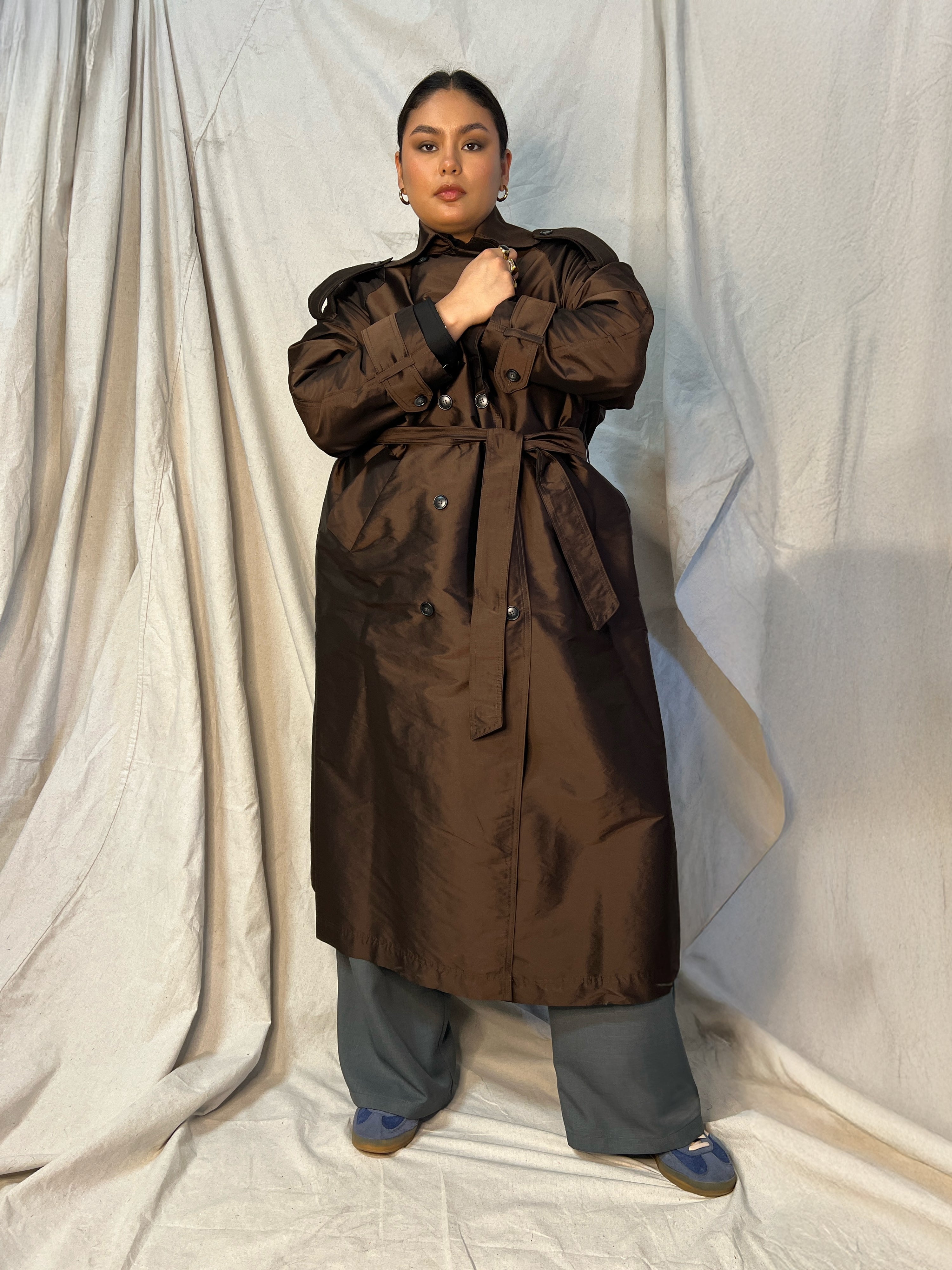 Delia Long Oversized Trench- Chocolate