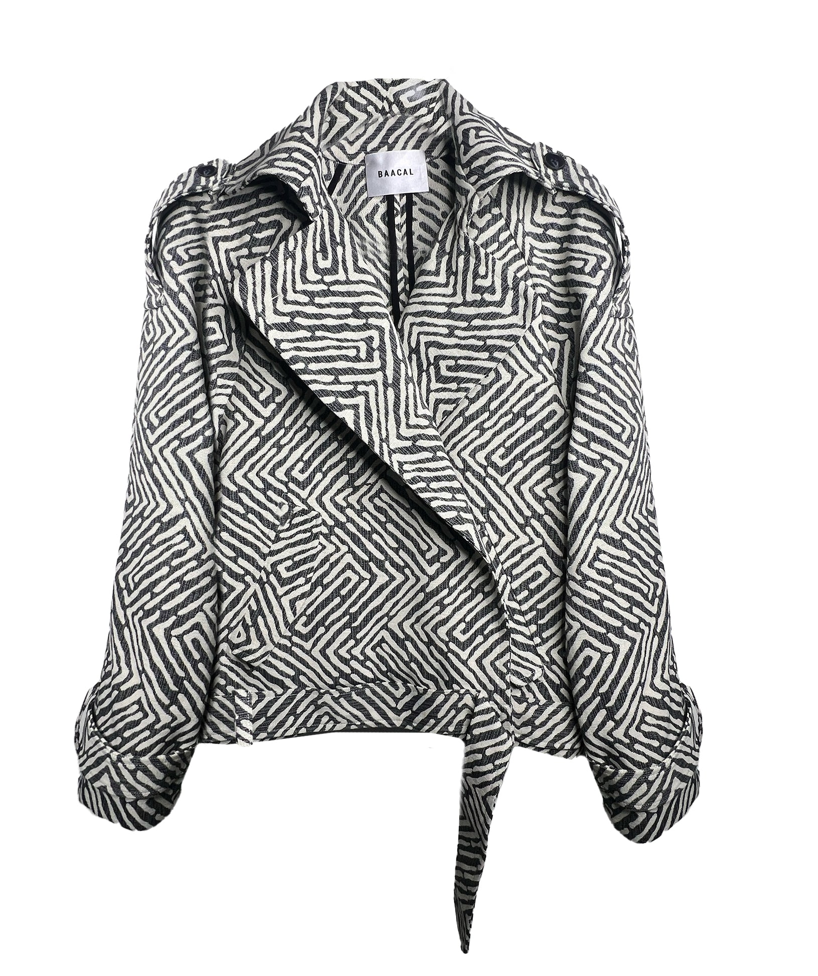 Marlo Short Moto Trench Coat- Geo Brocade