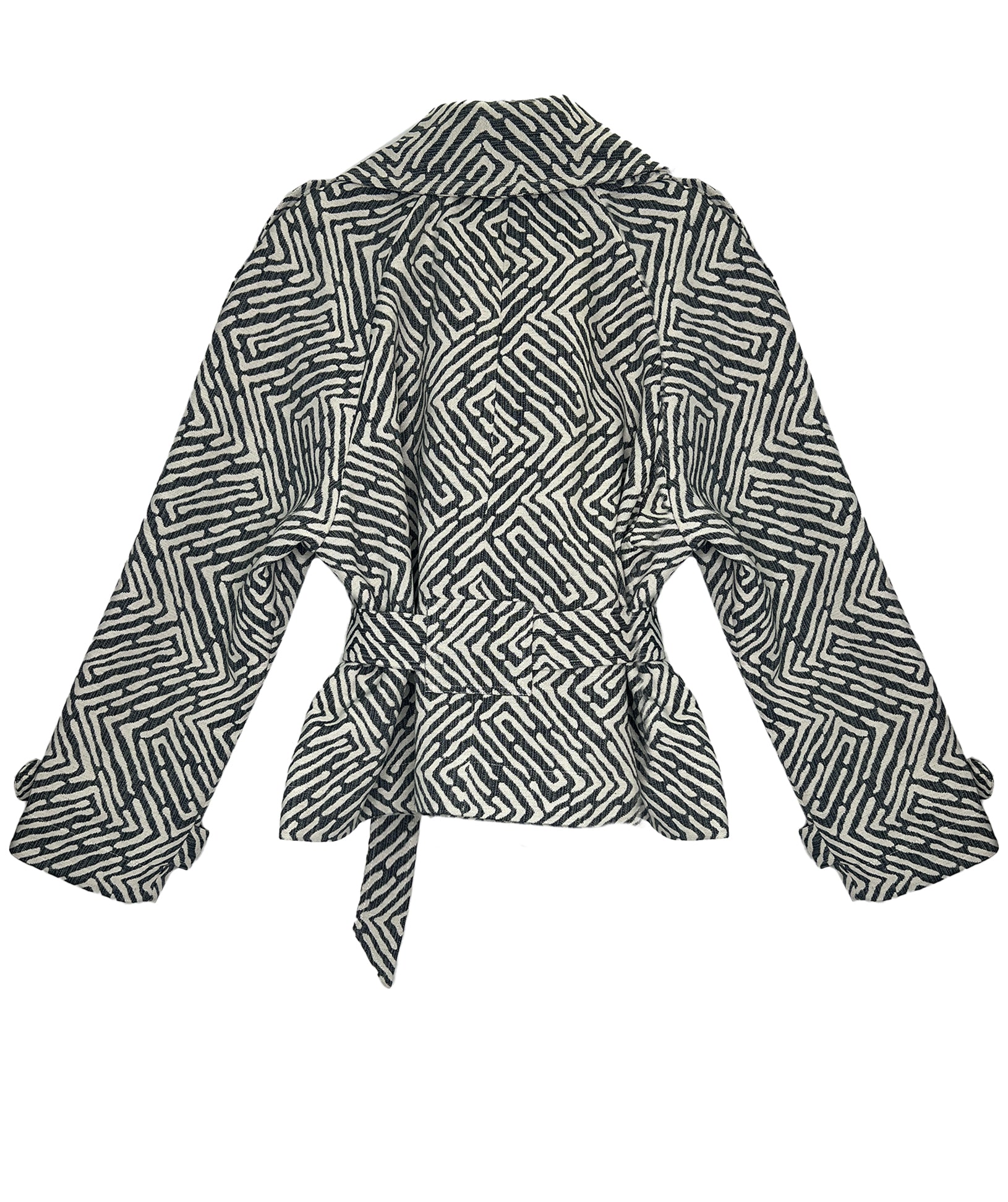 Marlo Short Moto Trench Coat- Geo Brocade