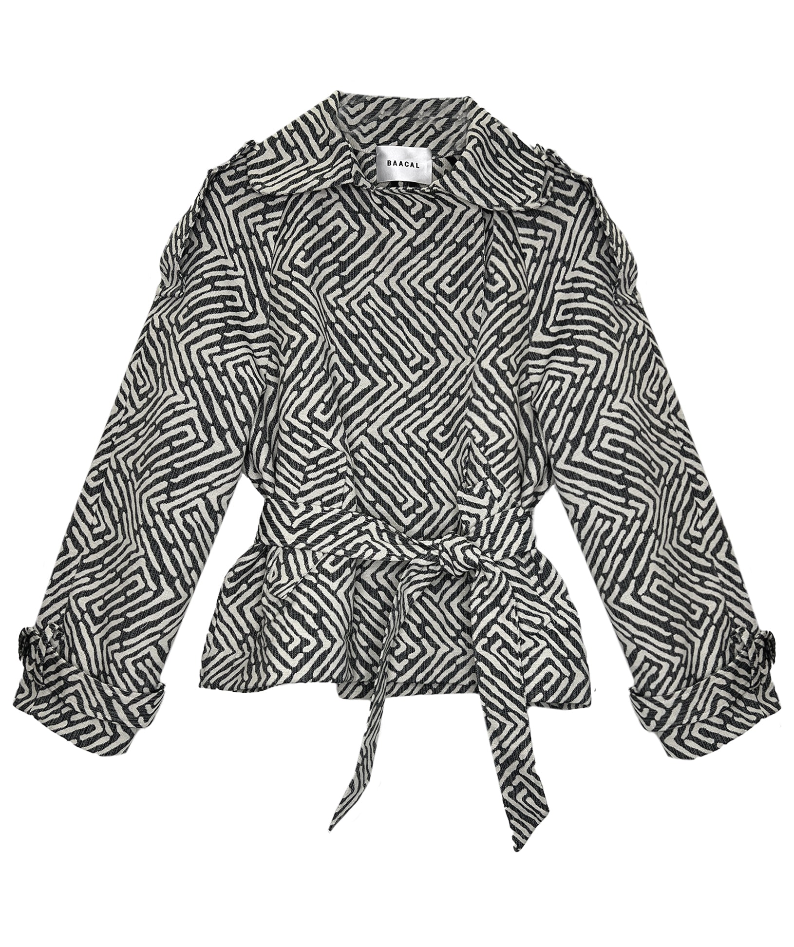 Marlo Short Moto Trench Coat- Geo Brocade