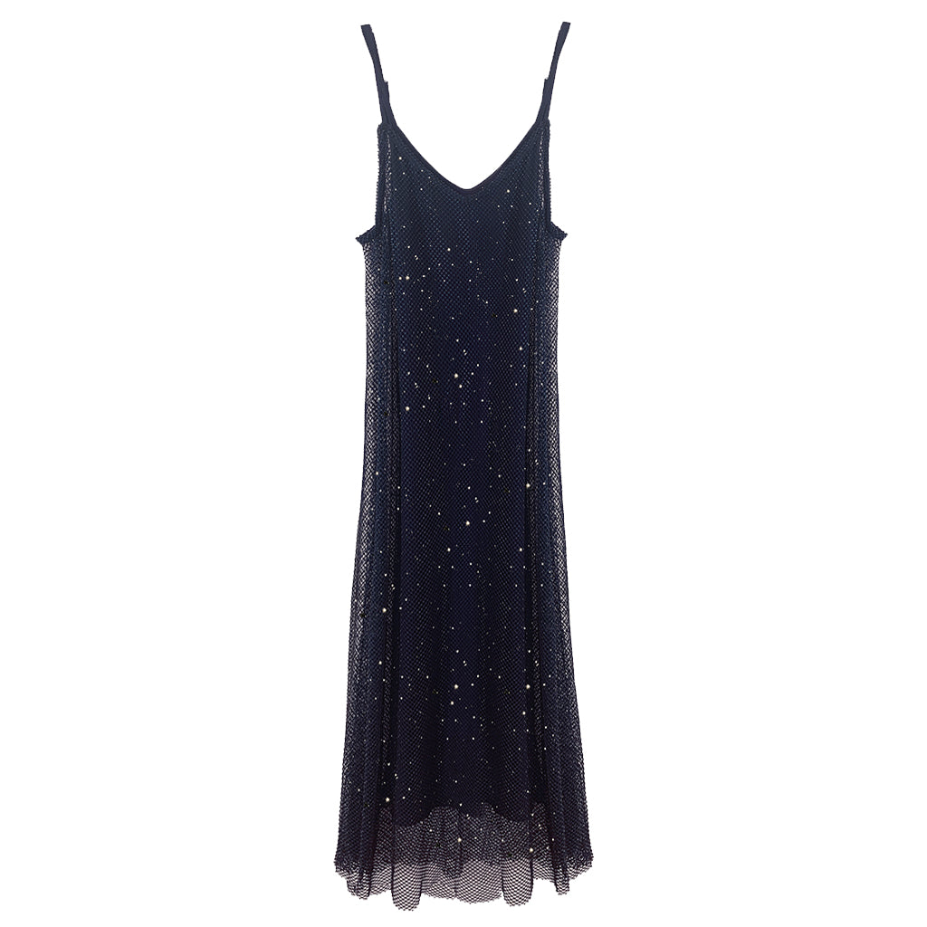 The Crystal Stone Mesh Dress- Midnight Blue  Baacal