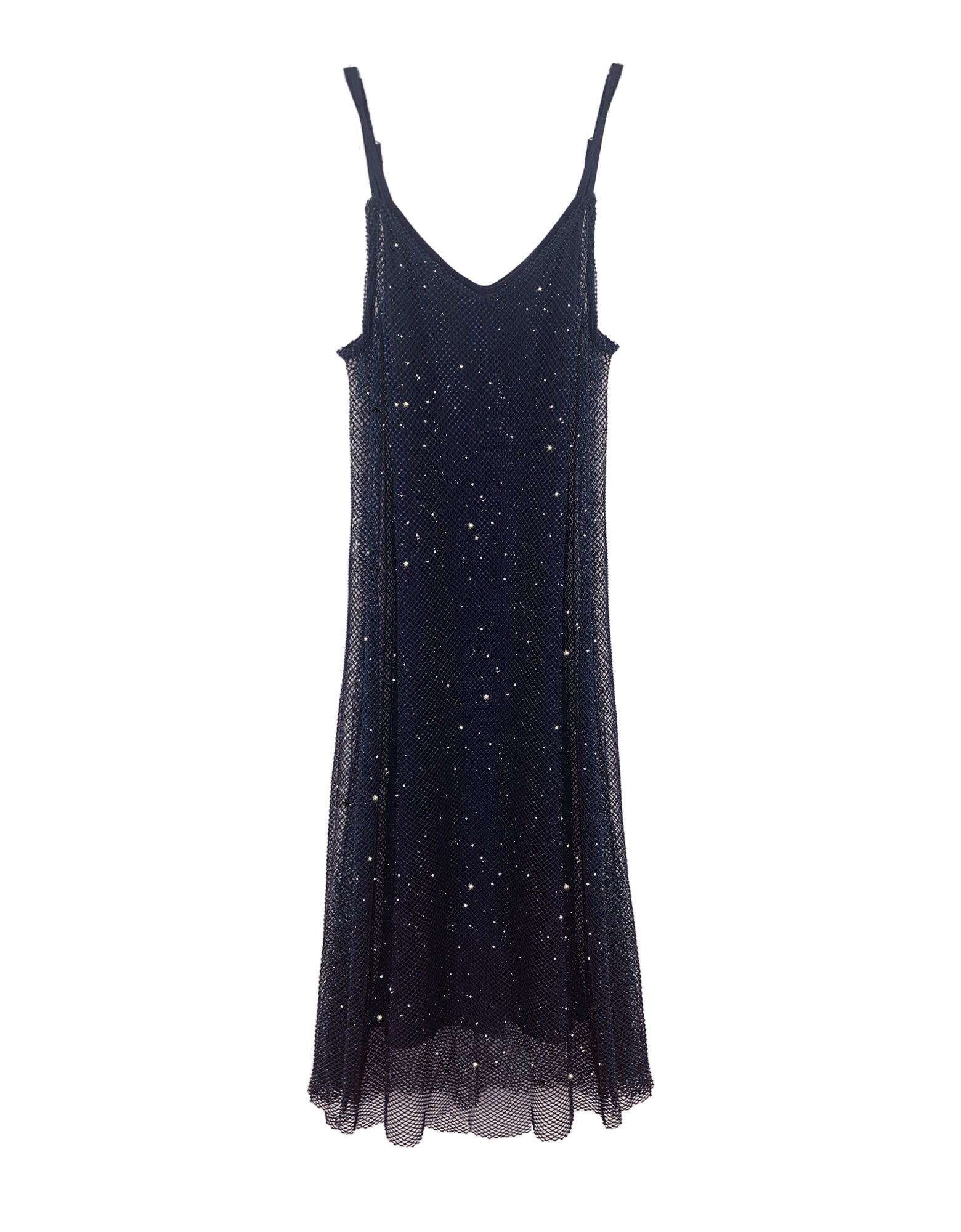 The Crystal Stone Mesh Dress- Midnight Blue