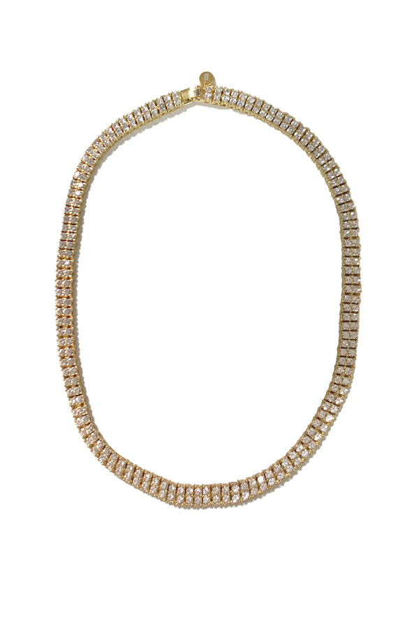 Always a classic and always in style - our Tennis Necklace - wear one or stack them high. Designed to match our tennis bracelets. 14k gold plated stainless steel with a double row of CZ crystals - will not tarnish and hypoallergenic.