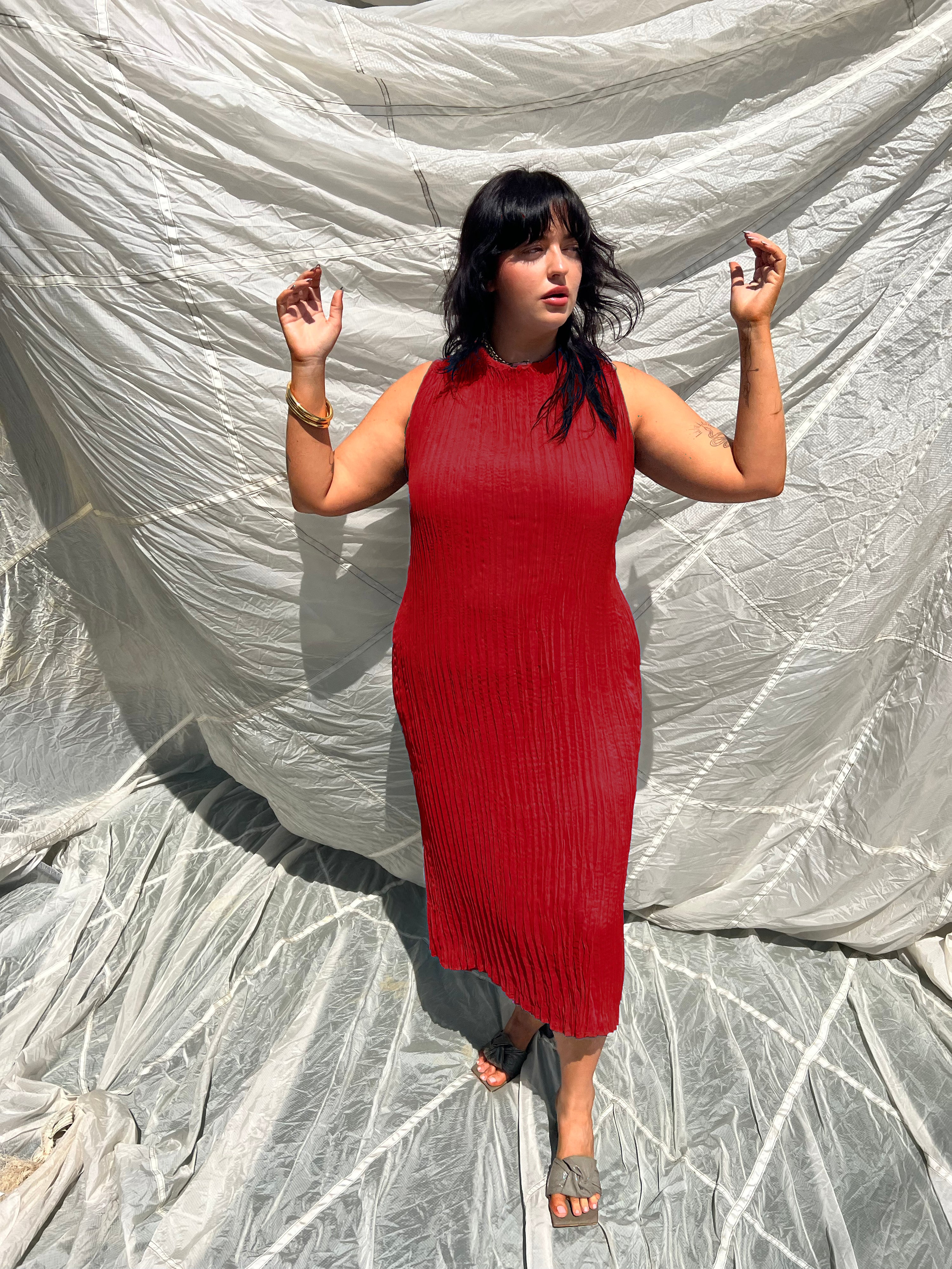 Jaya Pleated Dress- Reversible Burgundy/ Cranberry