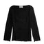 Portrait Neckline Contour Rib Knit Sweater Top- Black