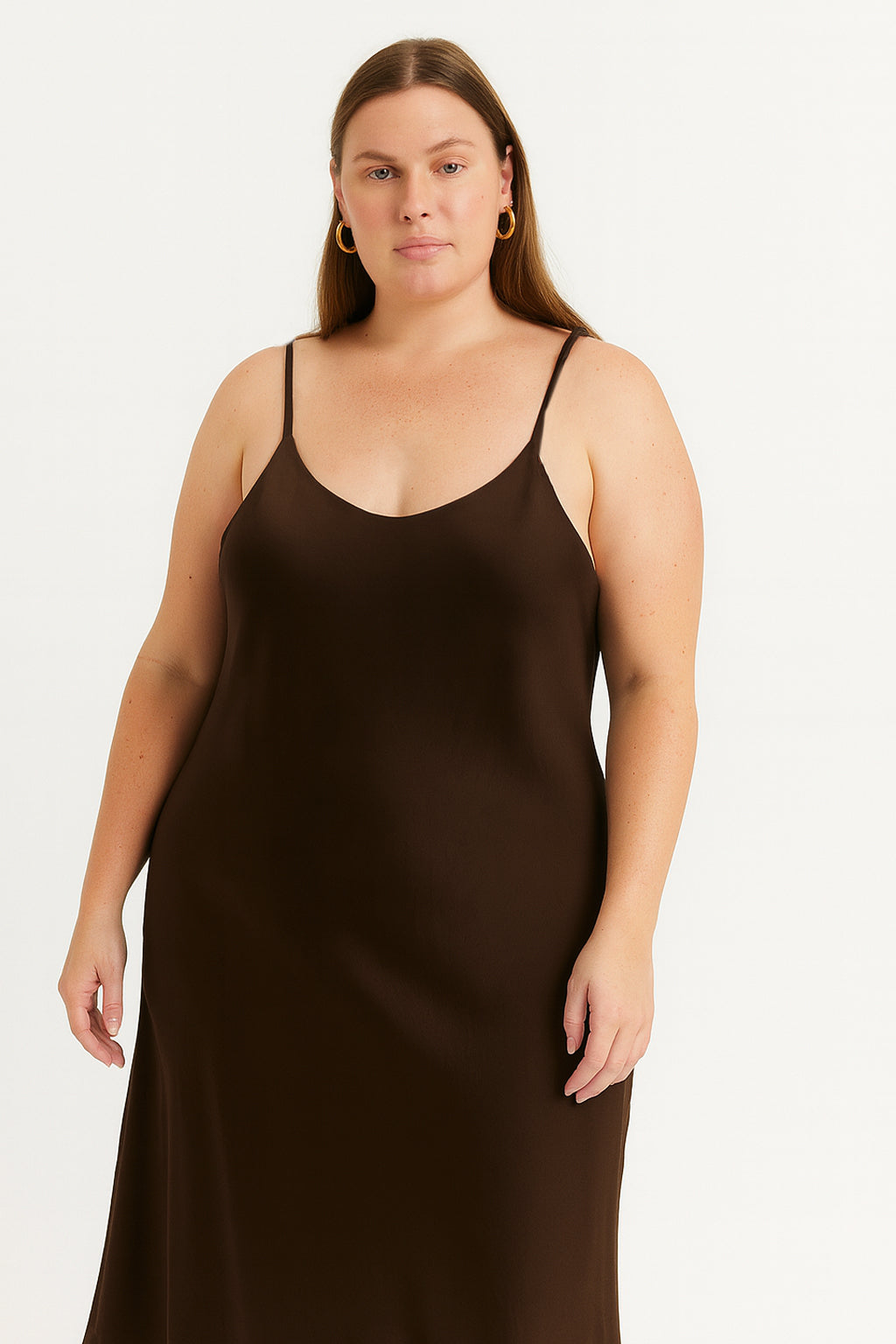 Leah Easy Satin Maxi Slip Dress - Chocolate