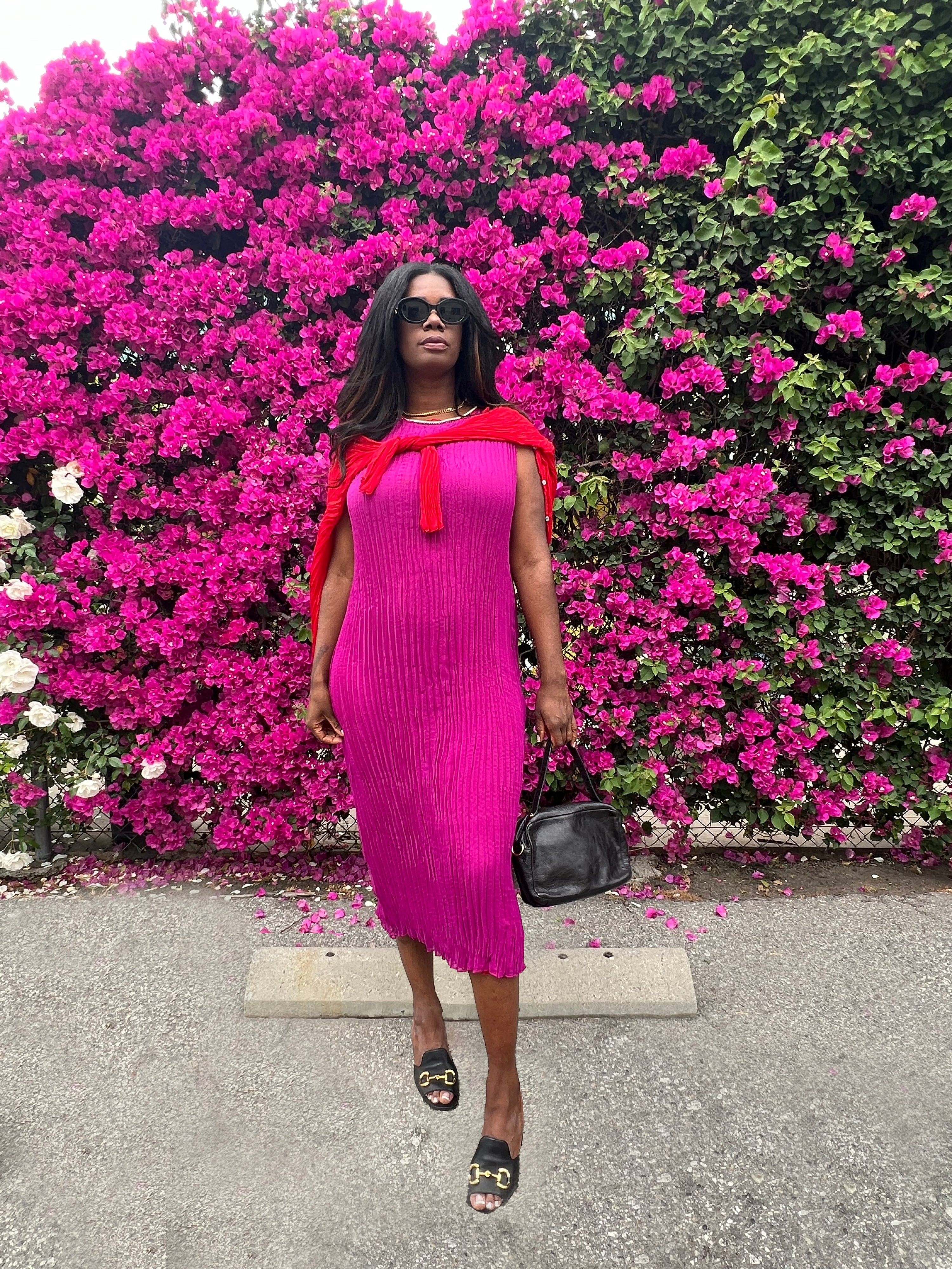 Jaya Pleated Dress- Reversible Red Fuchsia