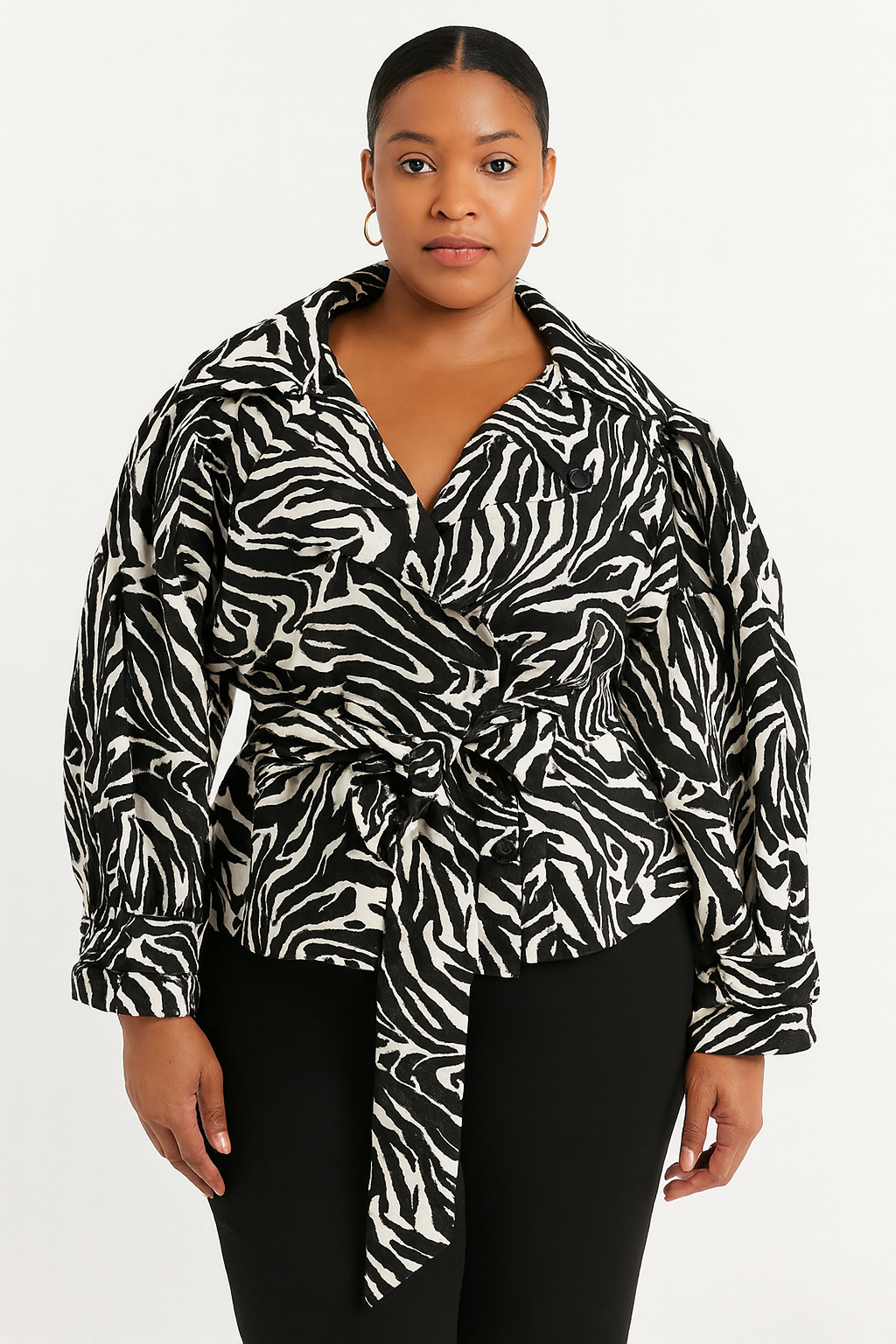 Marlo Short Moto Trench Coat- Zebra