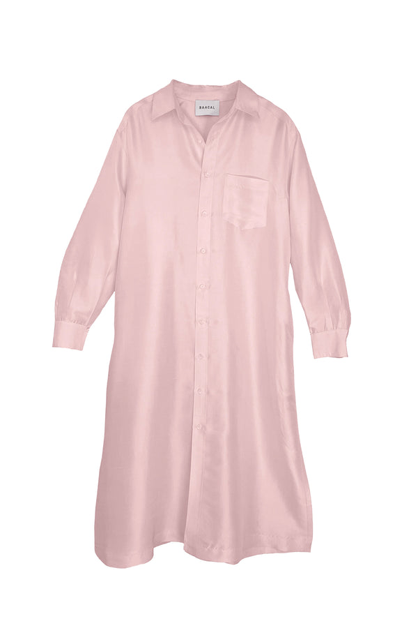 Long Dupioni Shirt Dress in Light Pink