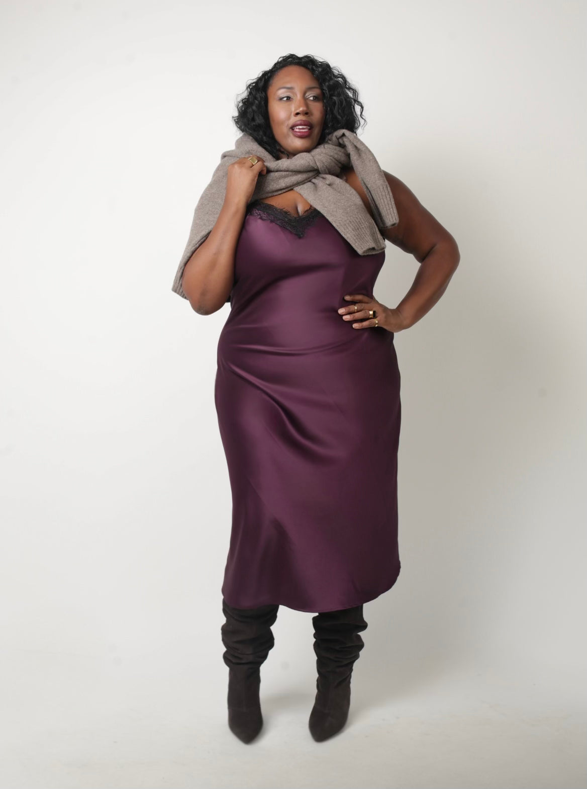 Eva Lace Slip Dress - Plum/ Black